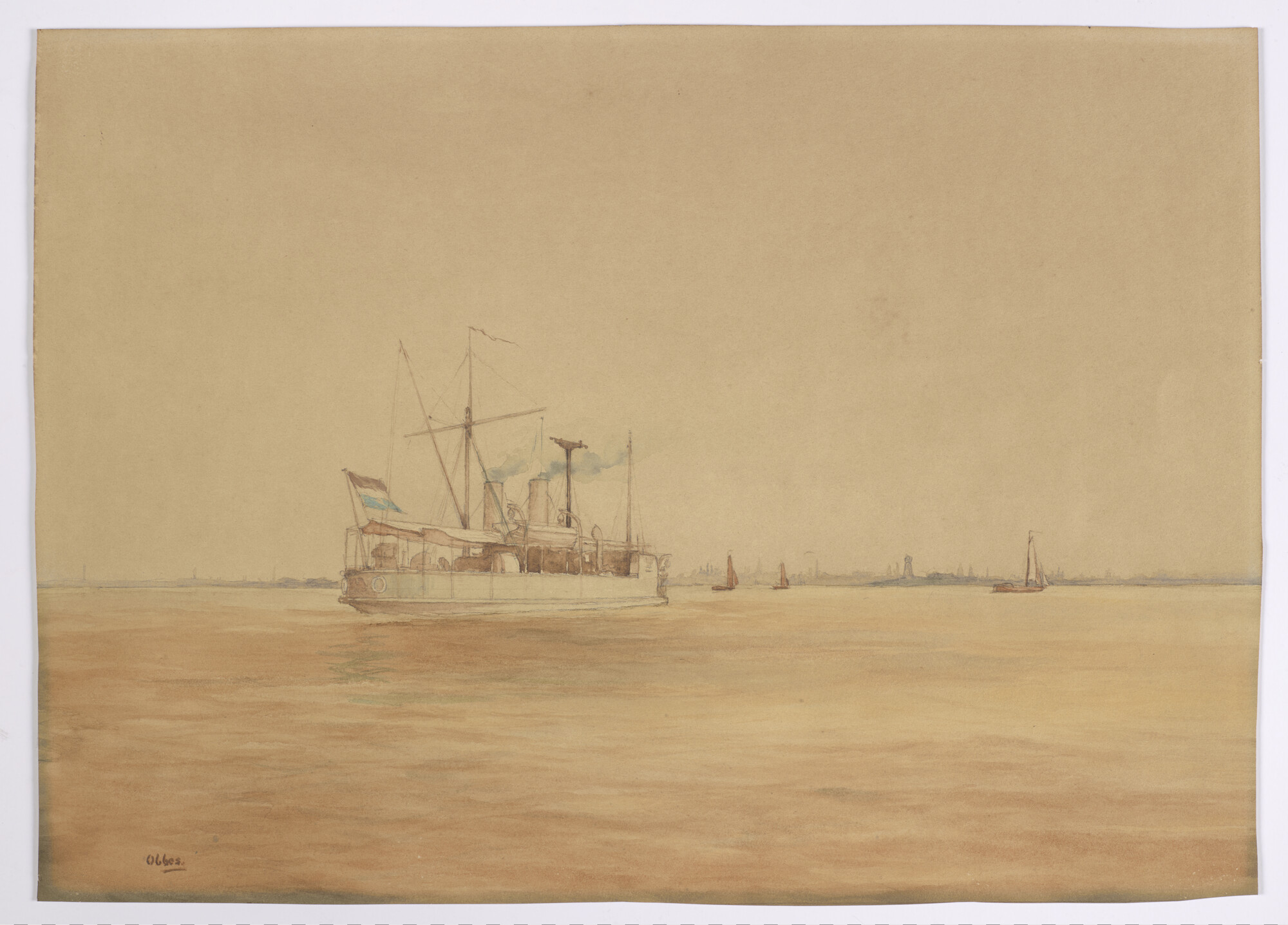 2016.2694; Aquarel van kanonneerboot Hr.Ms. Brak in het Hollands Diep; tekening