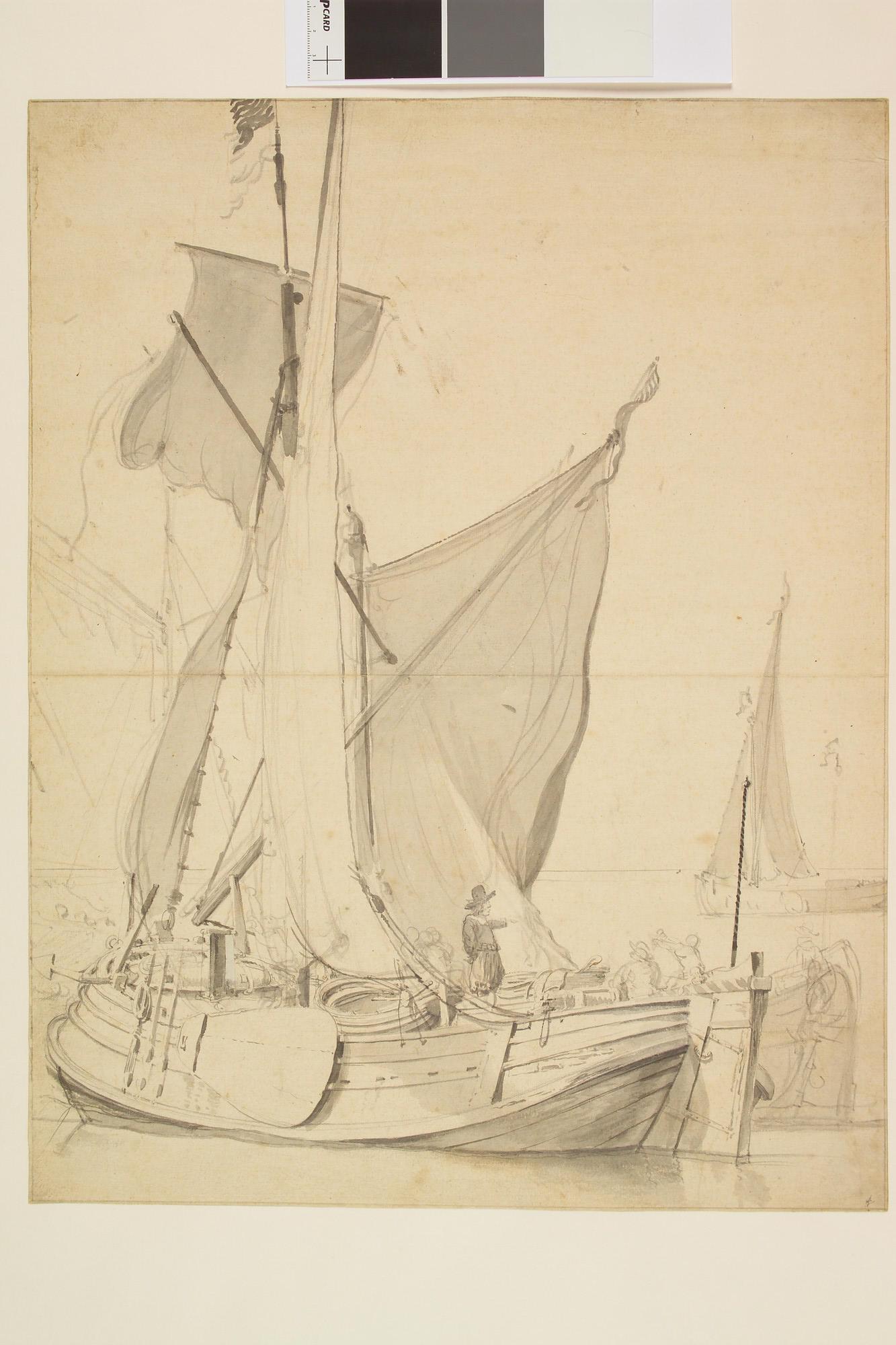 A.0149(0166); Een kaag zeilen drogend; tekening