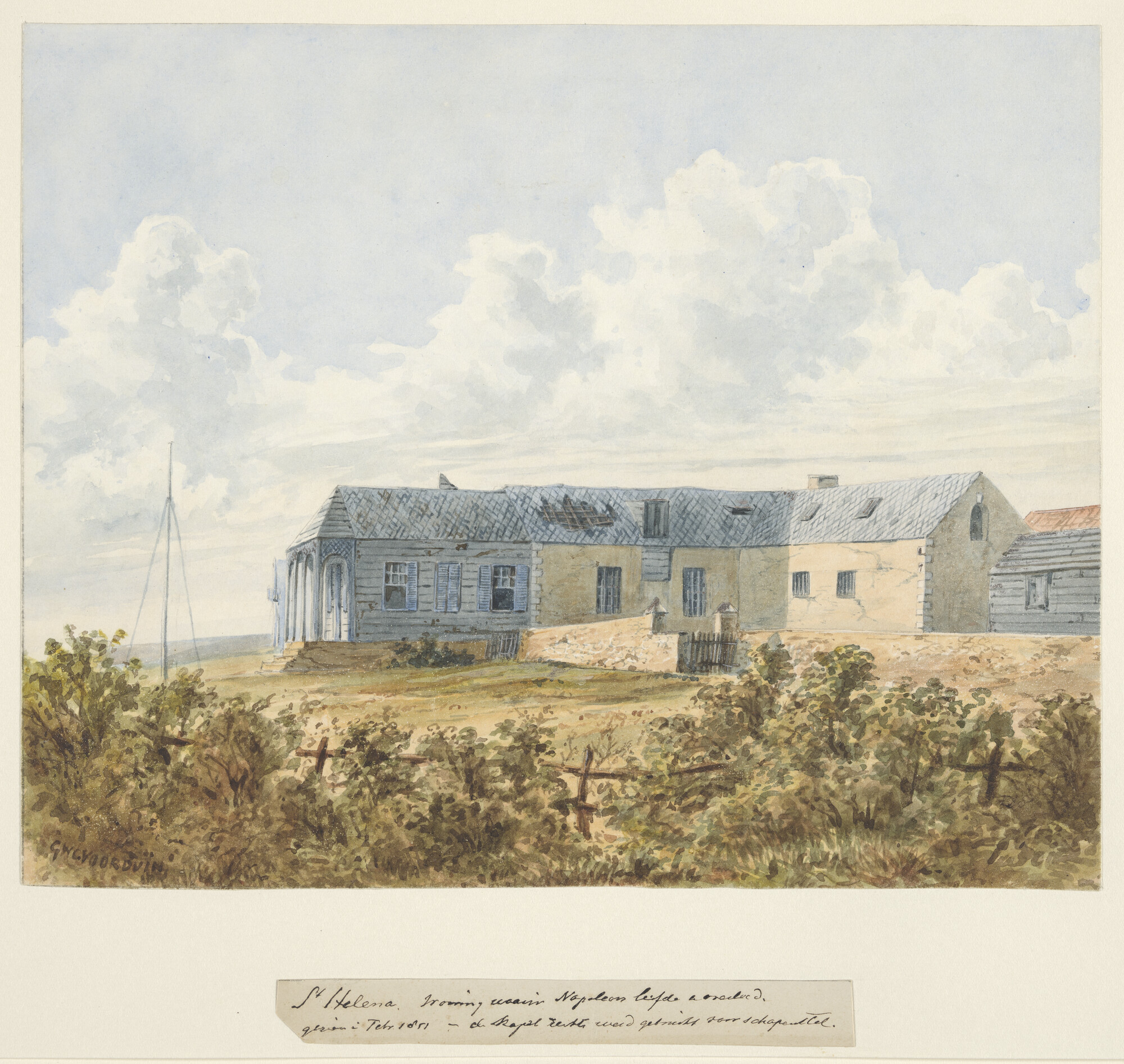 A.3504(06); St Helena. De woning van Napoleon op St. Helena; tekening