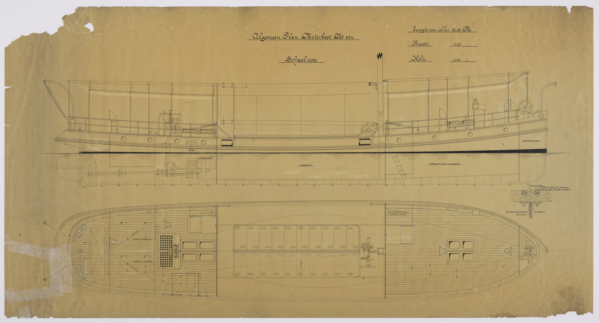 1995.2210; Algemeen plan van een zeewaardig motorvrachtschip voor Indië; technische tekening