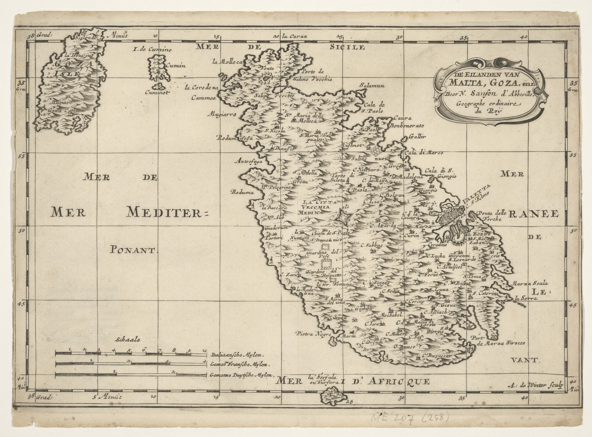A.4692(01)04; Kaart van de eilanden Malta en Goza, door Nicolas Sanson (1600 - 1667),; landkaart