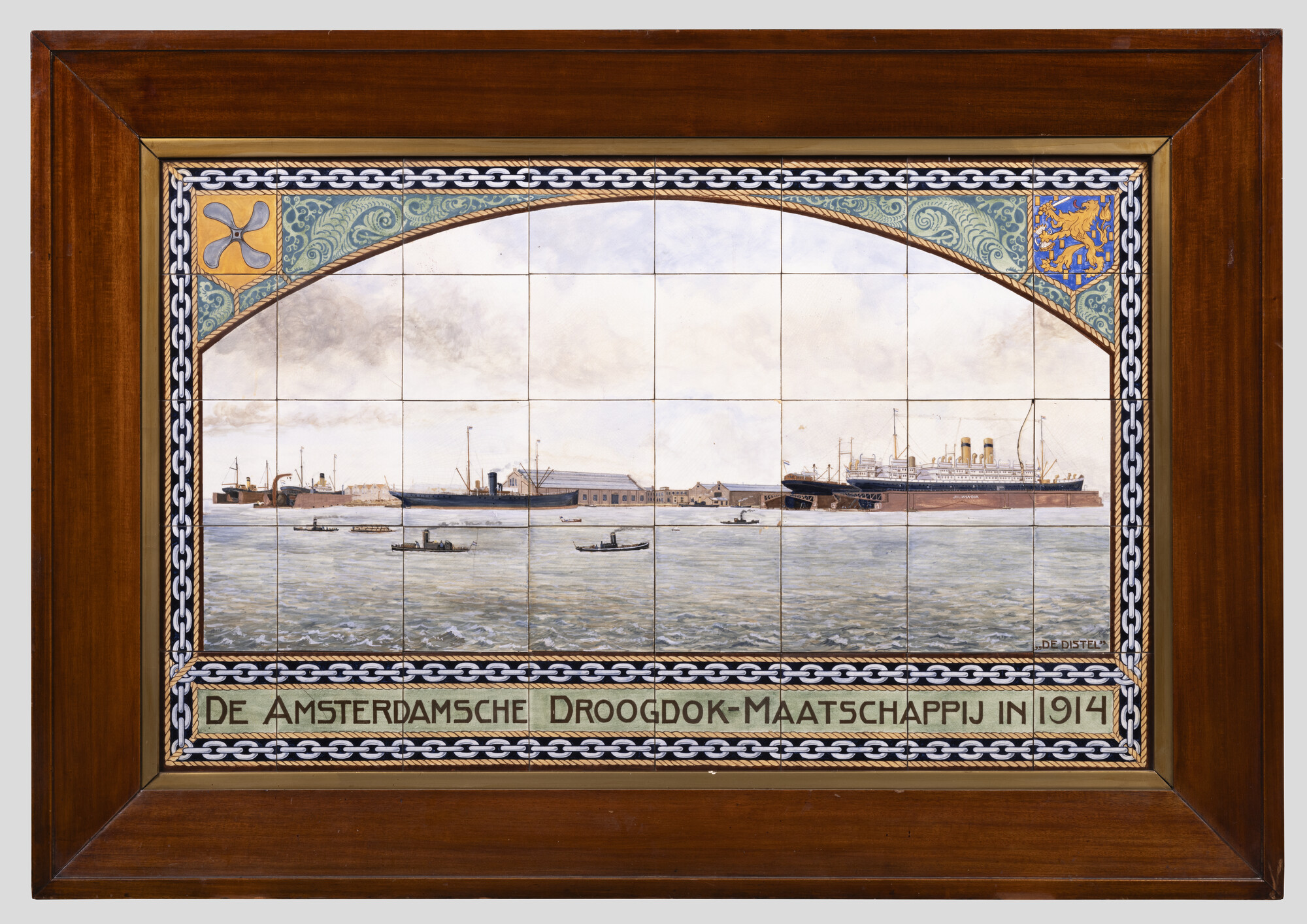 A.5674(08); Tegeltableau met voorstelling van de ADM in 1879; tegeltableau