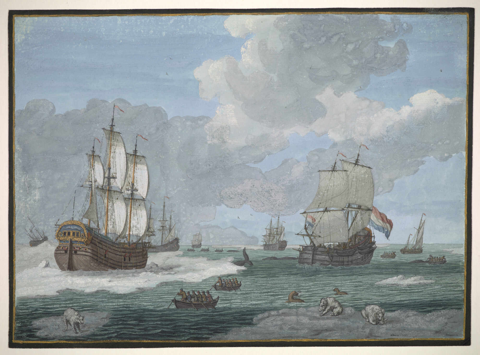 A.0149(0288); Walvisvaarders in de Noordelijke IJszee; tekening