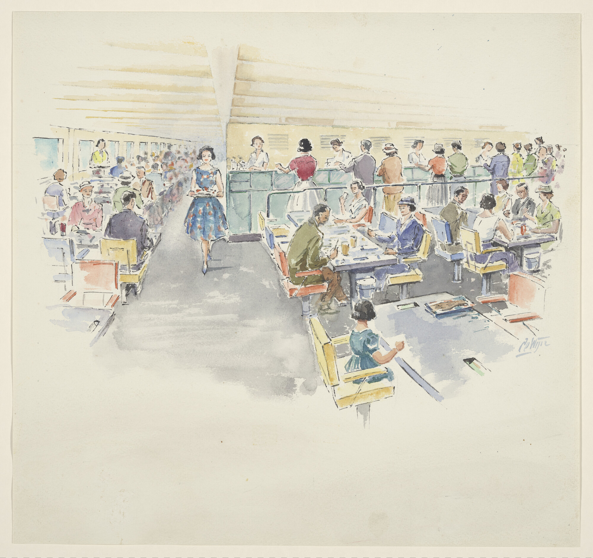 A.5321(09); Het restaurant van het veerschip ms. Koningin Wilhelmina; tekening