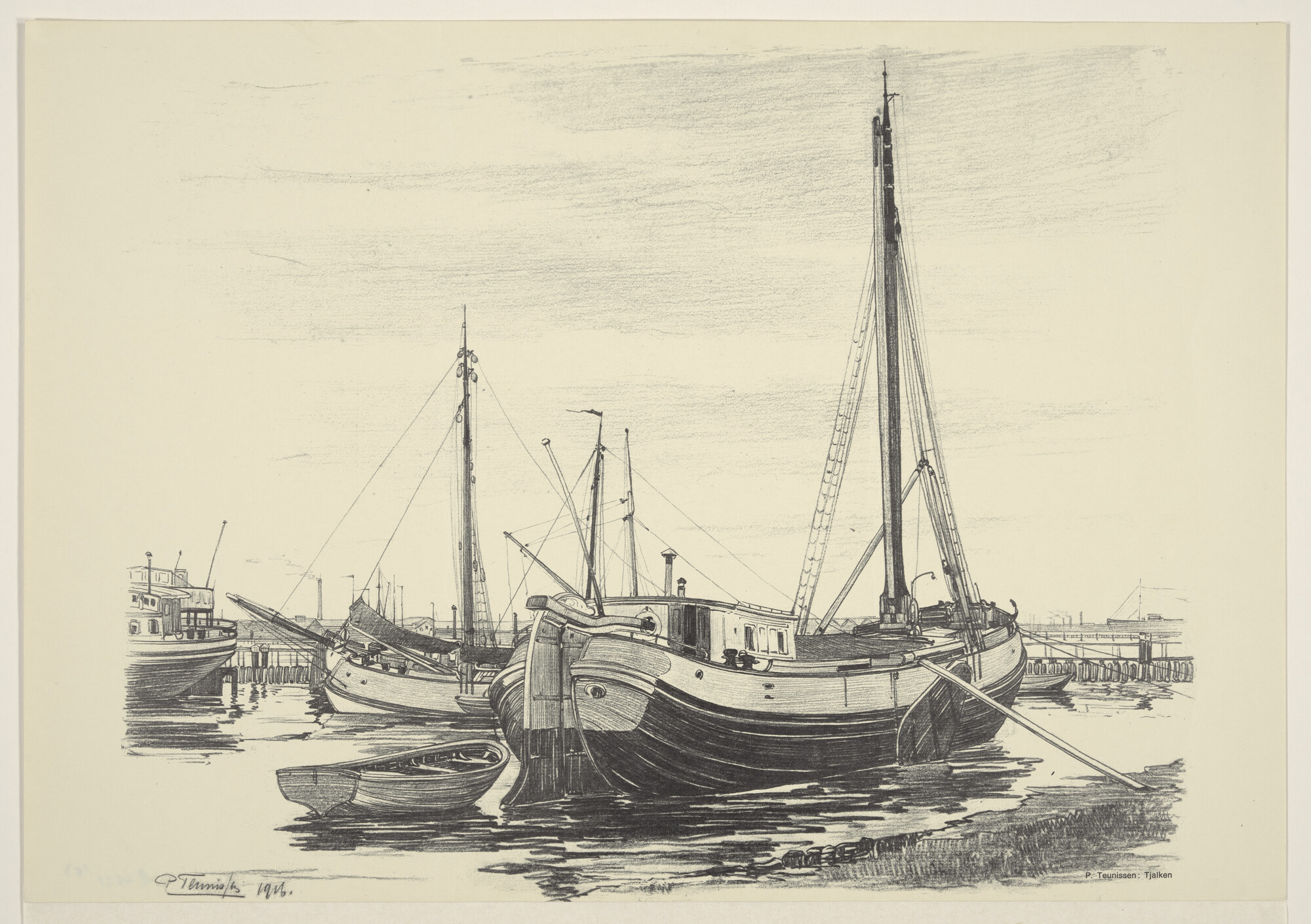 A.4521(05); Gemeerd liggende tjalken; prent