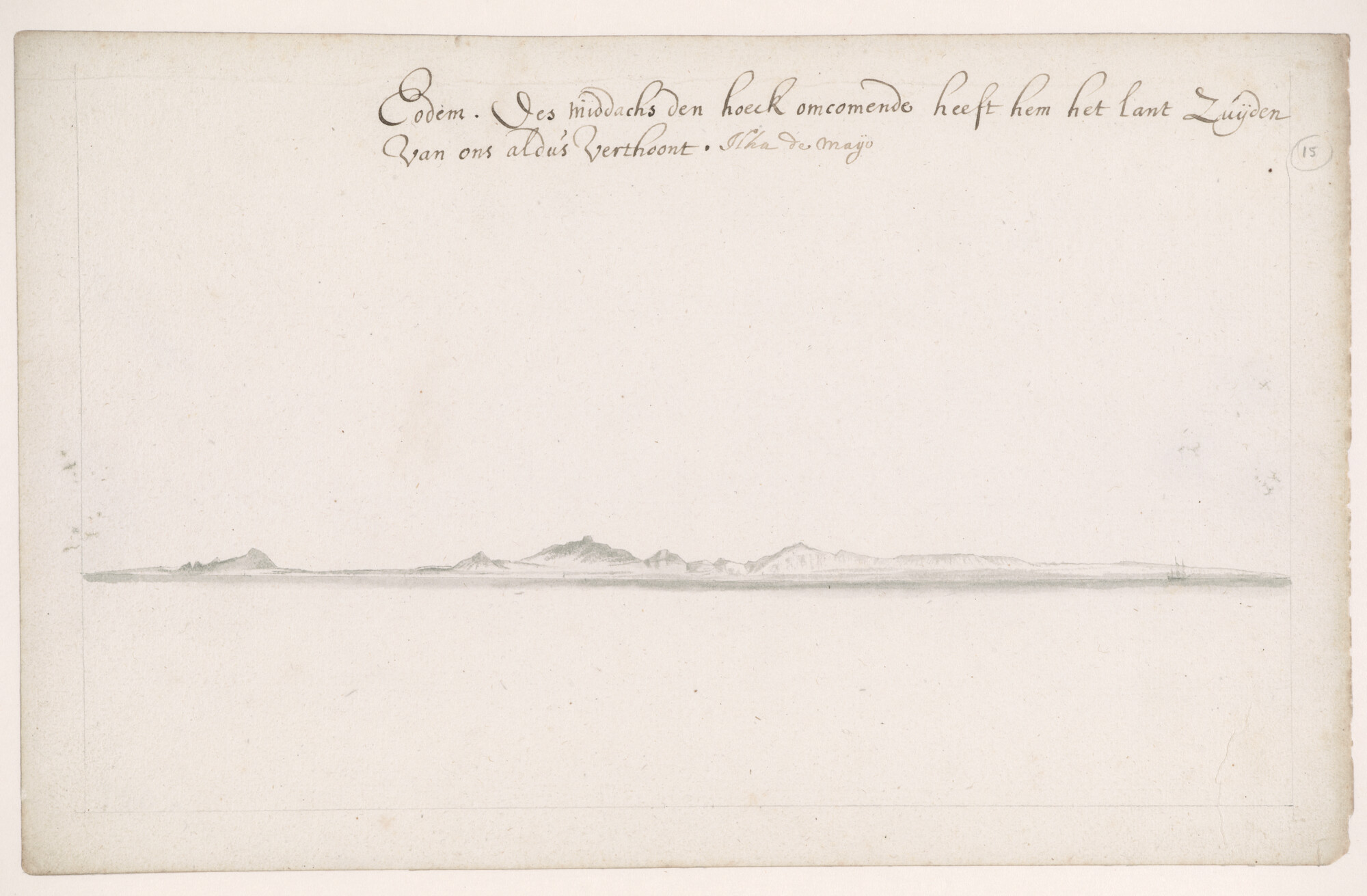 A.3457(15); Landverkenning van Maio, één der Kaapverdische Eilanden; tekening