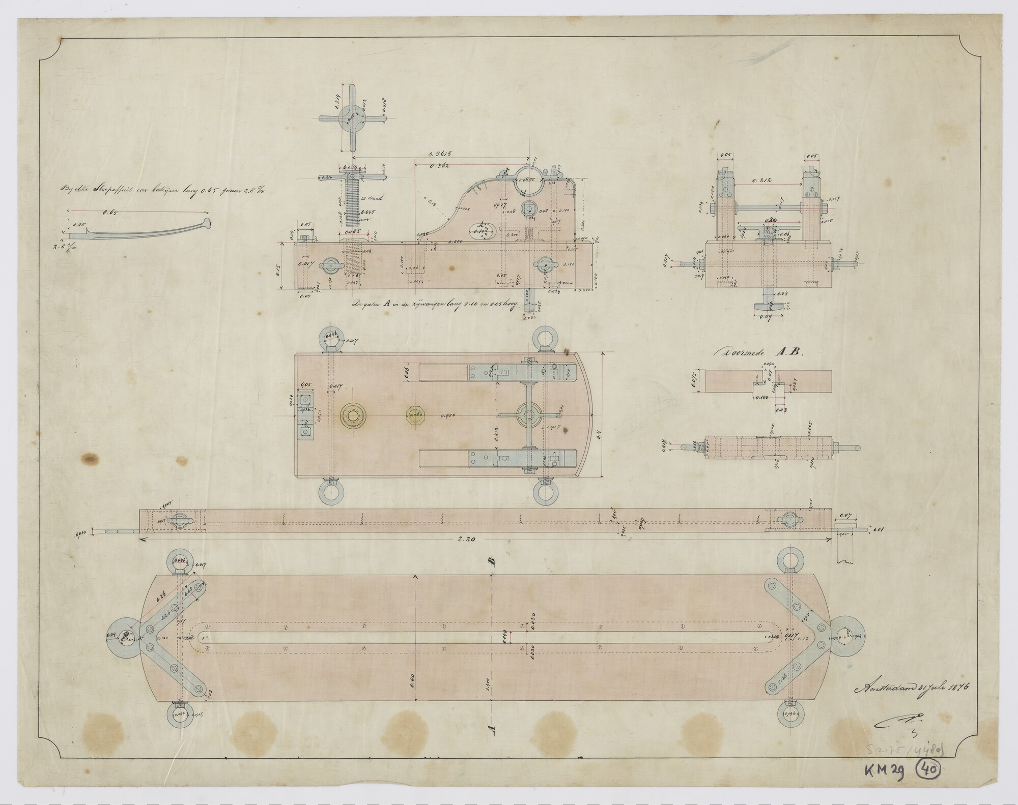 S.2175(4480); Sloepsaffuit tot getrokken kanon 7 cm; technische tekening