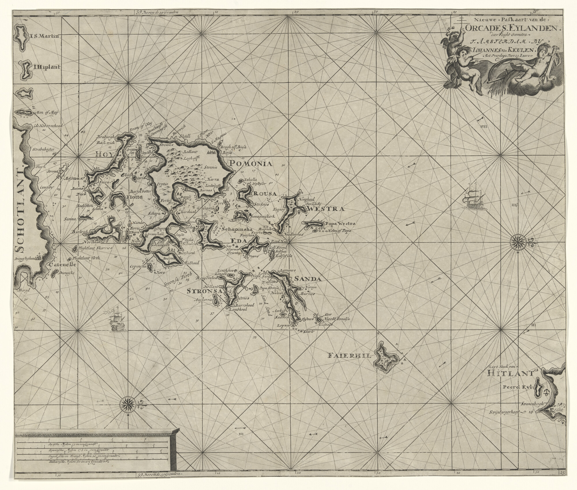 S.1072(02)37; Paskaart van de Orkney eilanden, door Claas Jansz. Vooght; zeekaart