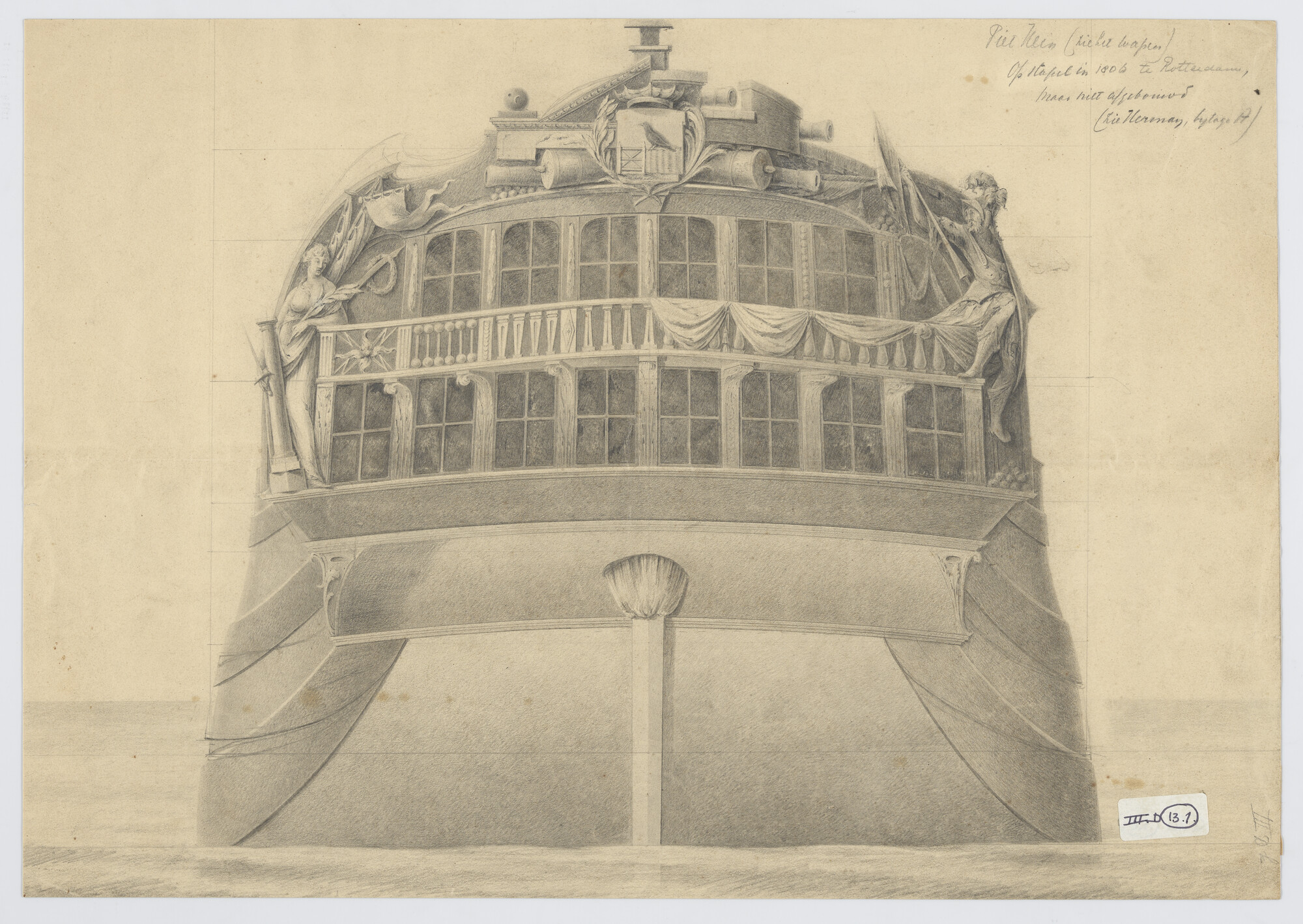S.0687(02)191; Ontwerp van de spiegel van het linieschip 'Admiraal 'Piet Hein'; technische tekening