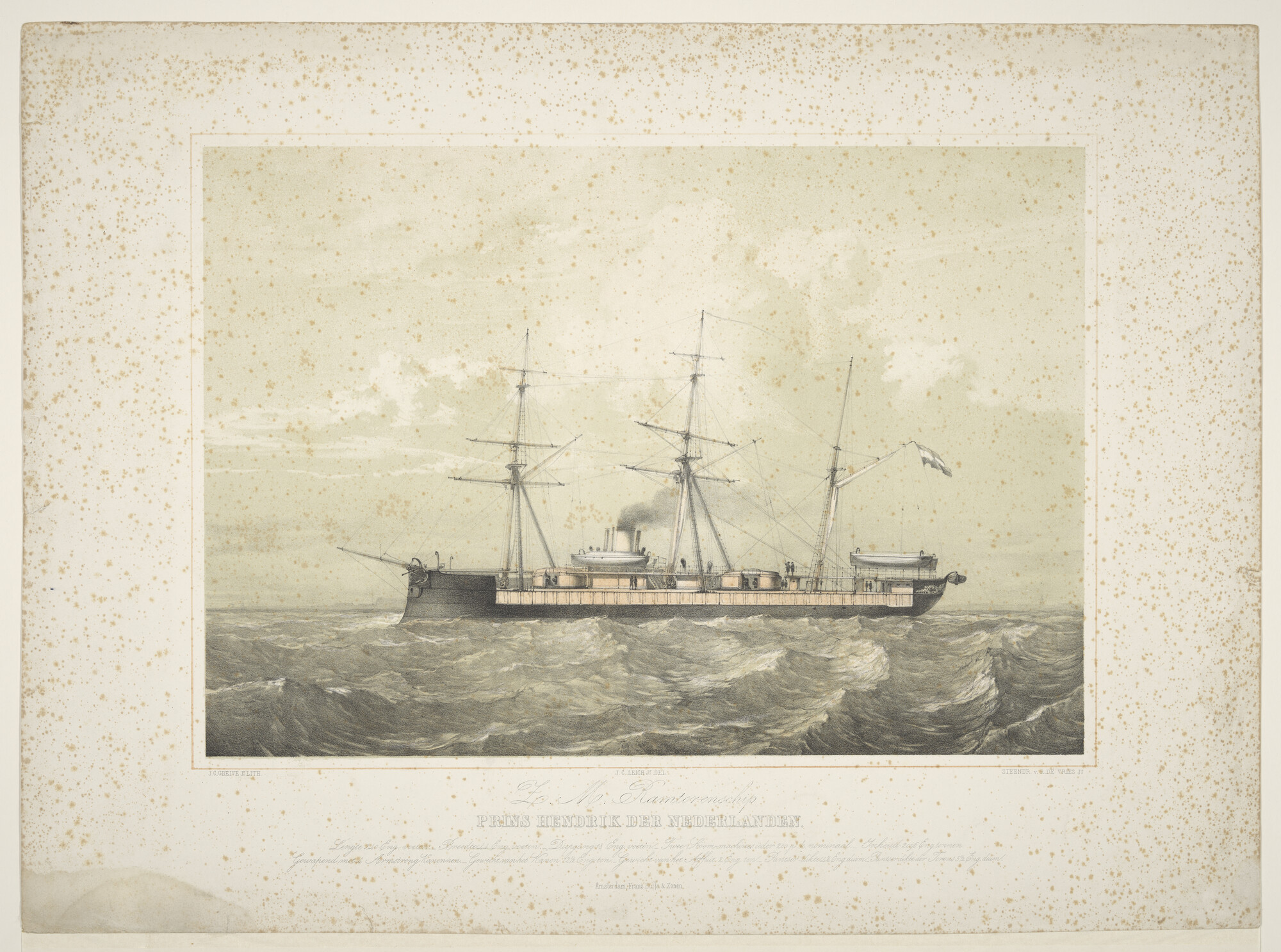 A.0149(0745); Het ramtorenschip Zr.Ms. Prins Hendrik der Nederlanden; prent