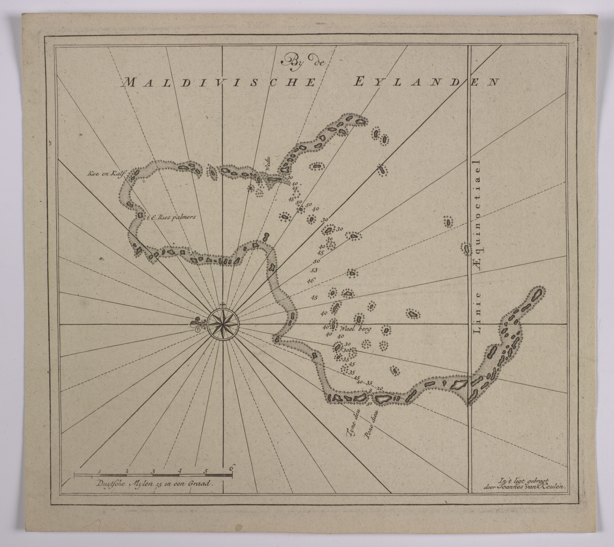 S.0966(19); Detailkaart van een deel van de Huvadhu-atol in de Malediven; kaart