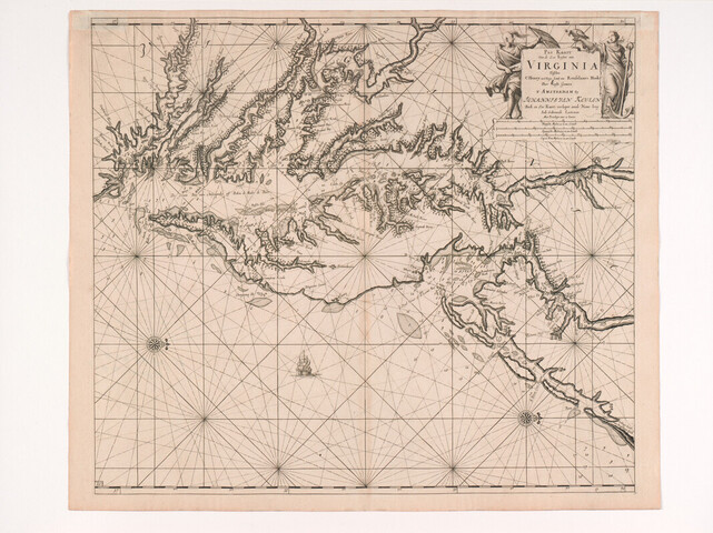 A.0145(212)23; Paskaart van de kust van Virginia tussen Kaap Henry en Renselaars Hoek, door Claas Jansz. Vooght; zeekaart