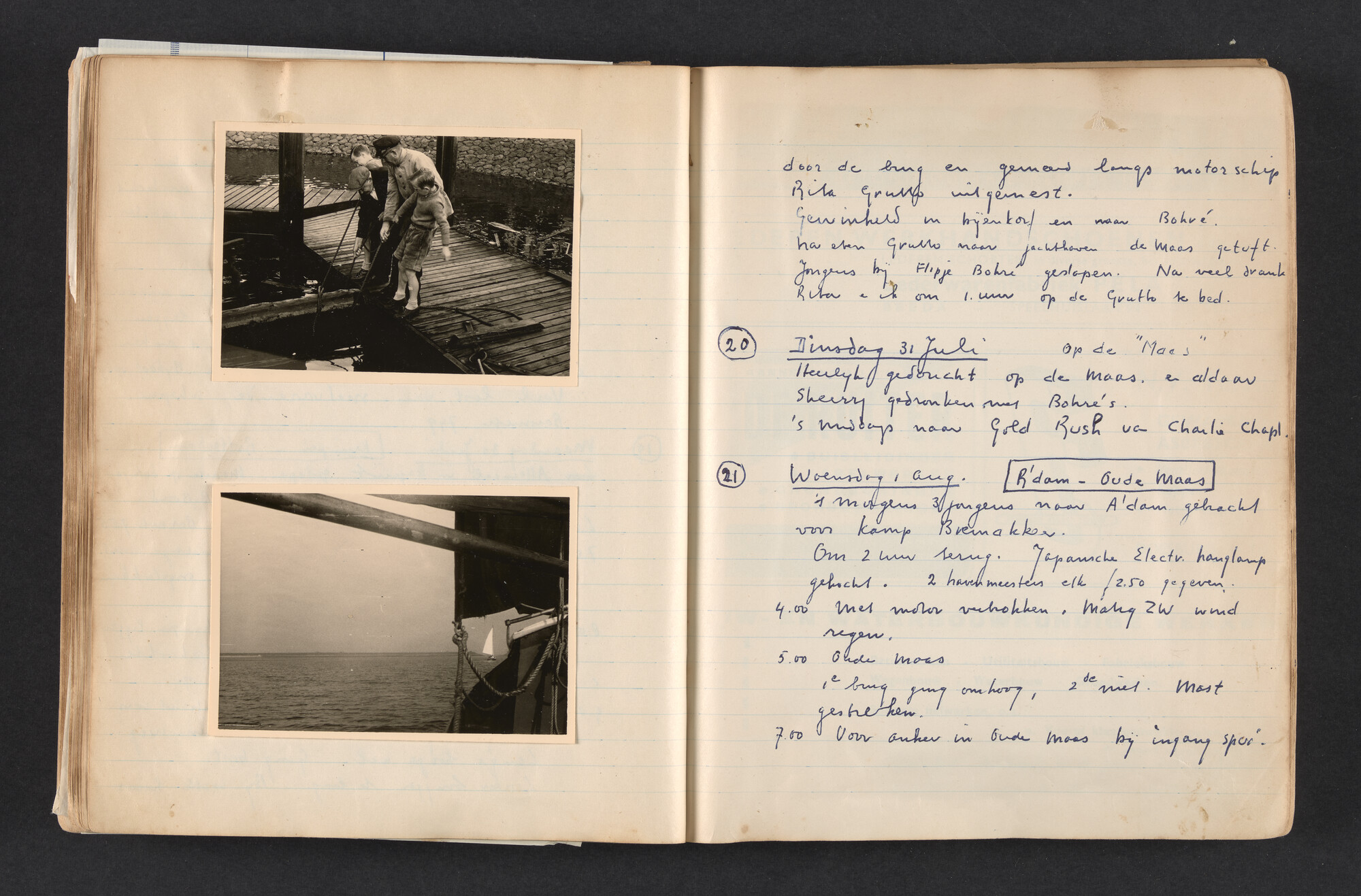 2017.0792; Logboek c.q. fotoalbum van reizen met zeeschouw Grutto in Nederland, 1955-1957; logboek