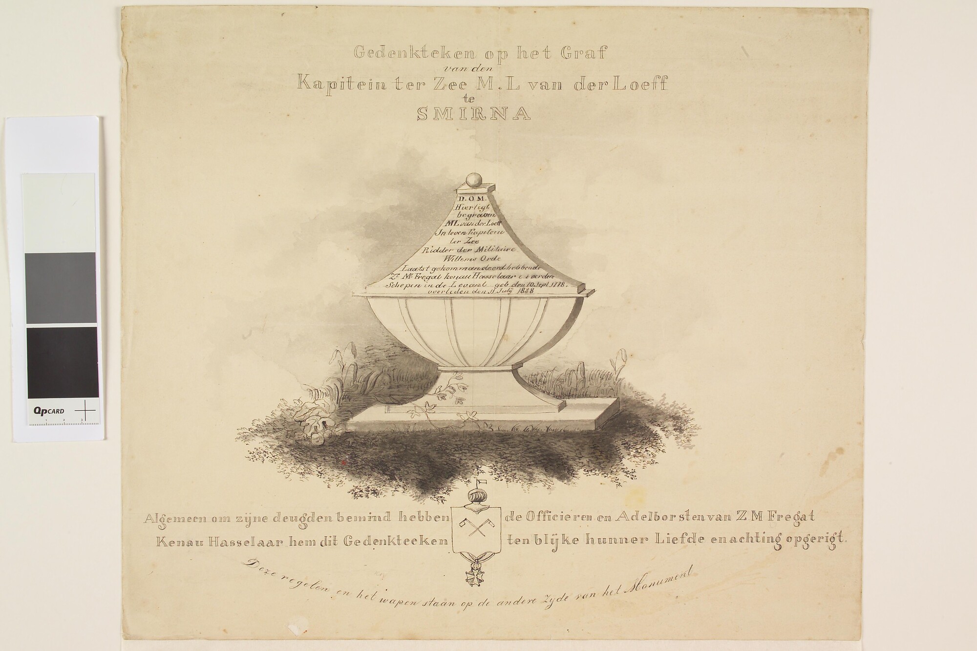 S.2345; Gedenkteken op het graf van kapitein-ter-zee M.L. van der Loef; tekening