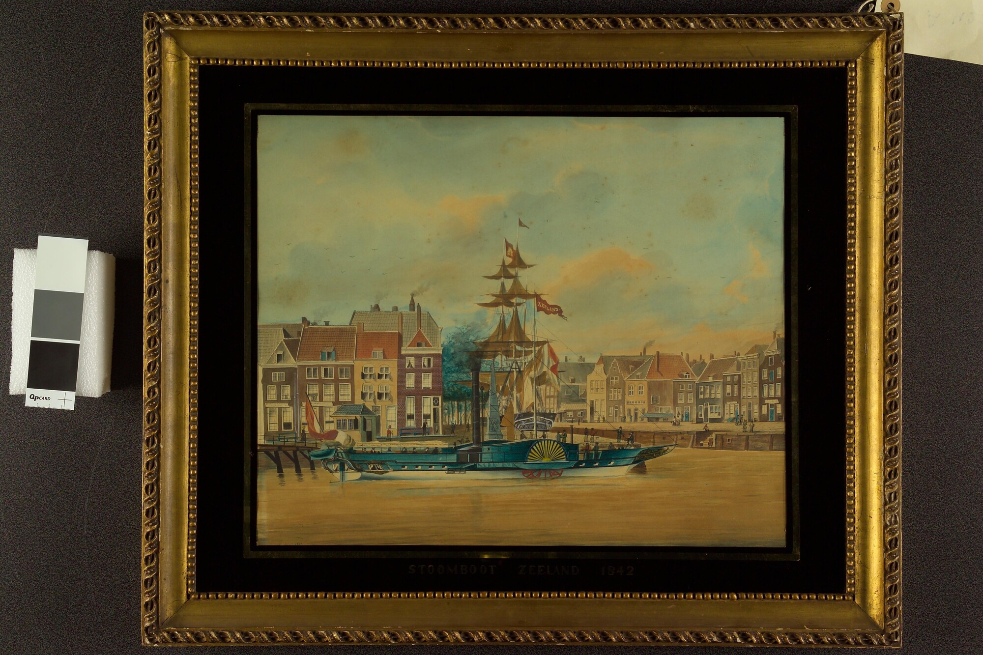 A.0427; Het raderstoomschip Zeeland aan de kade van Middelburg; tekening