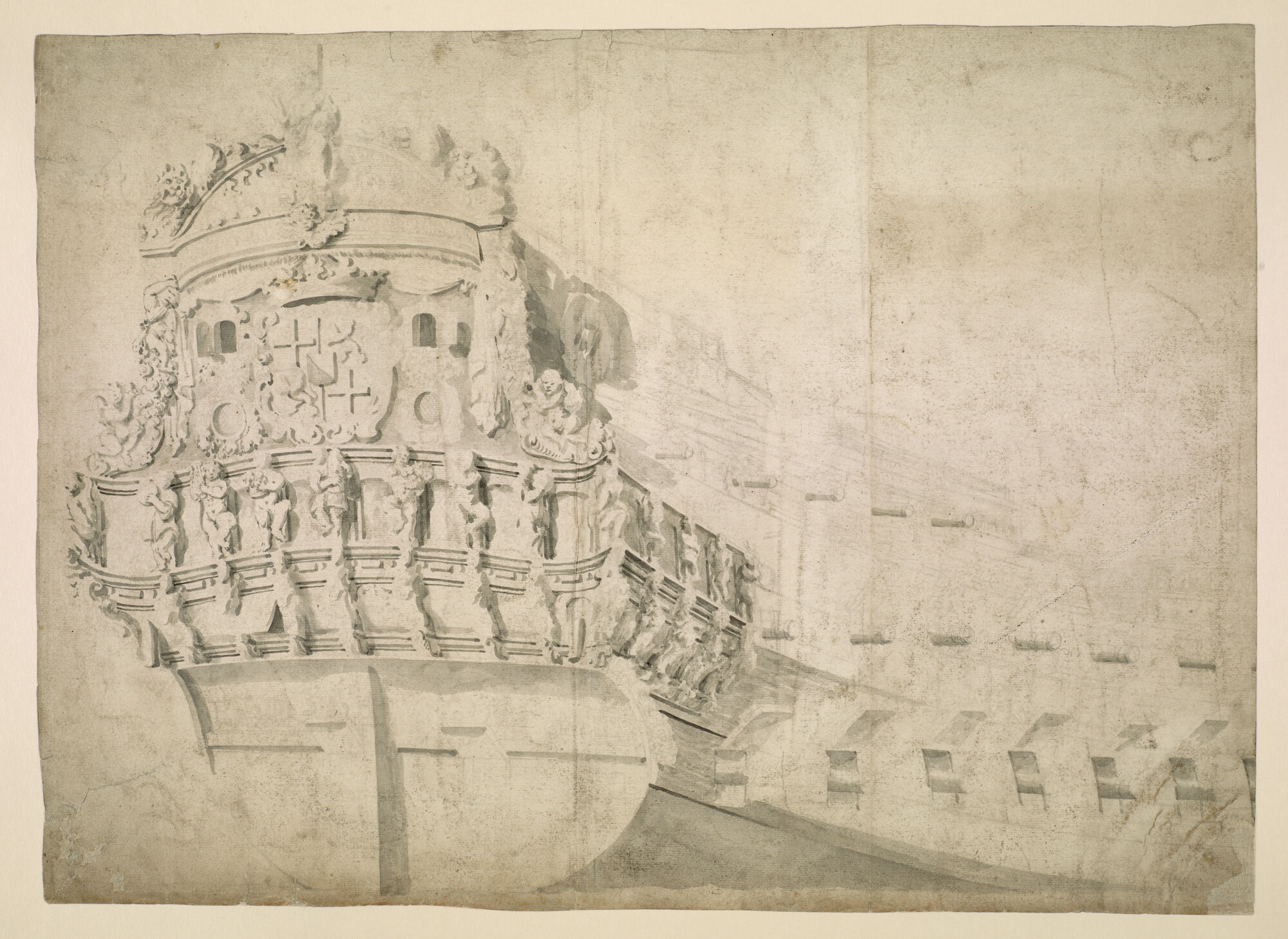 S.2412(04); Het oorlogsschip Utrecht; tekening