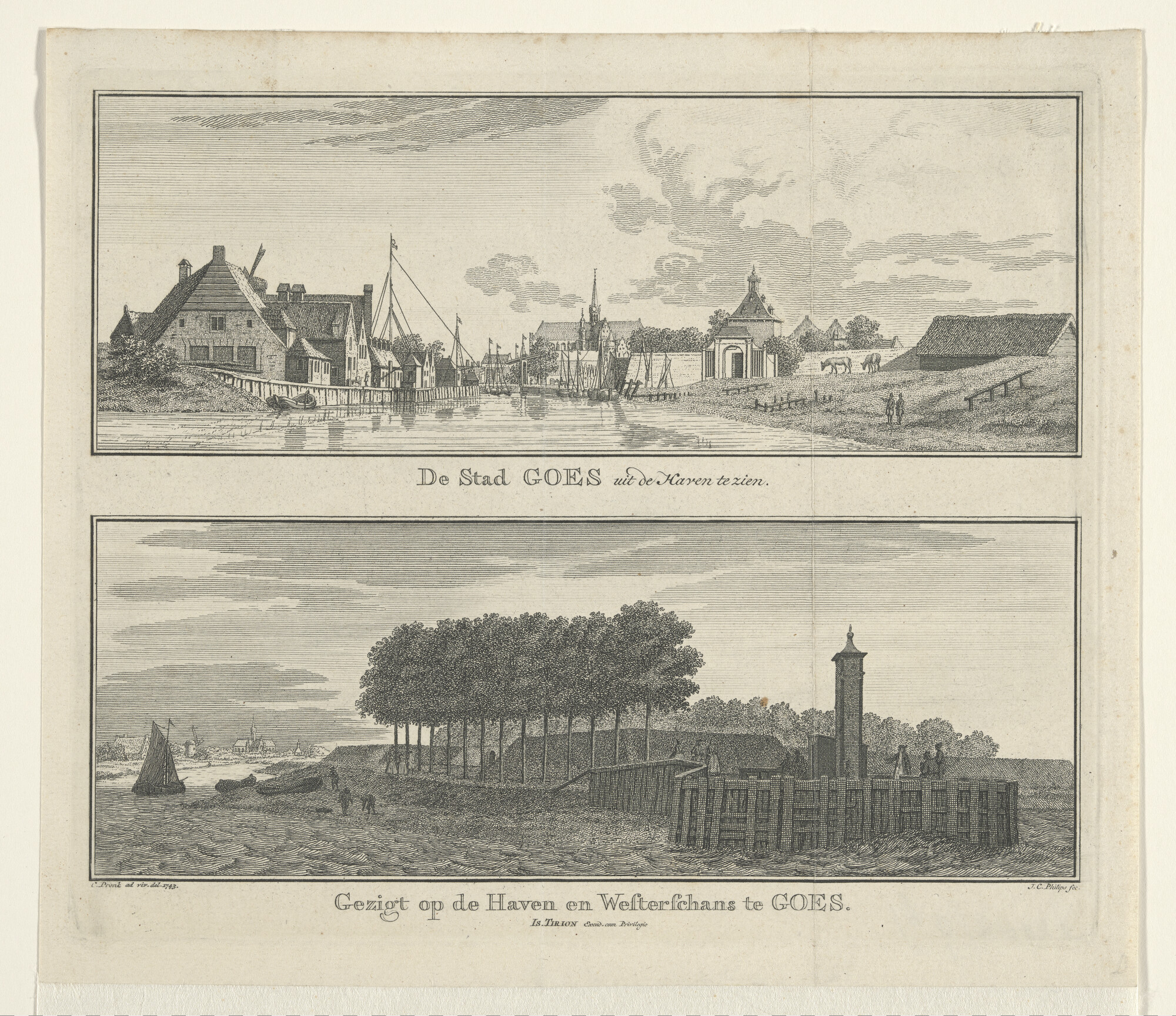 A.2988(09)b; Twee stadsgezichten van Goes; prent