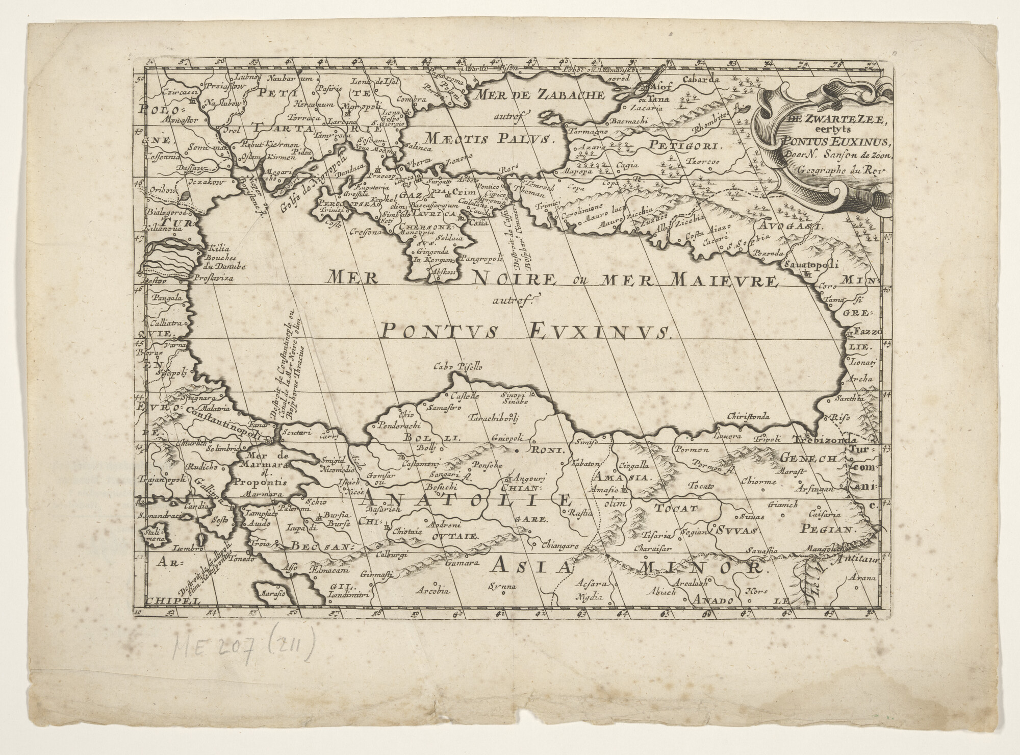 A.4692(01)14; Kaart van de landen rond de Zwarte Zee door Nicolas Sanson (overleden 1648); landkaart