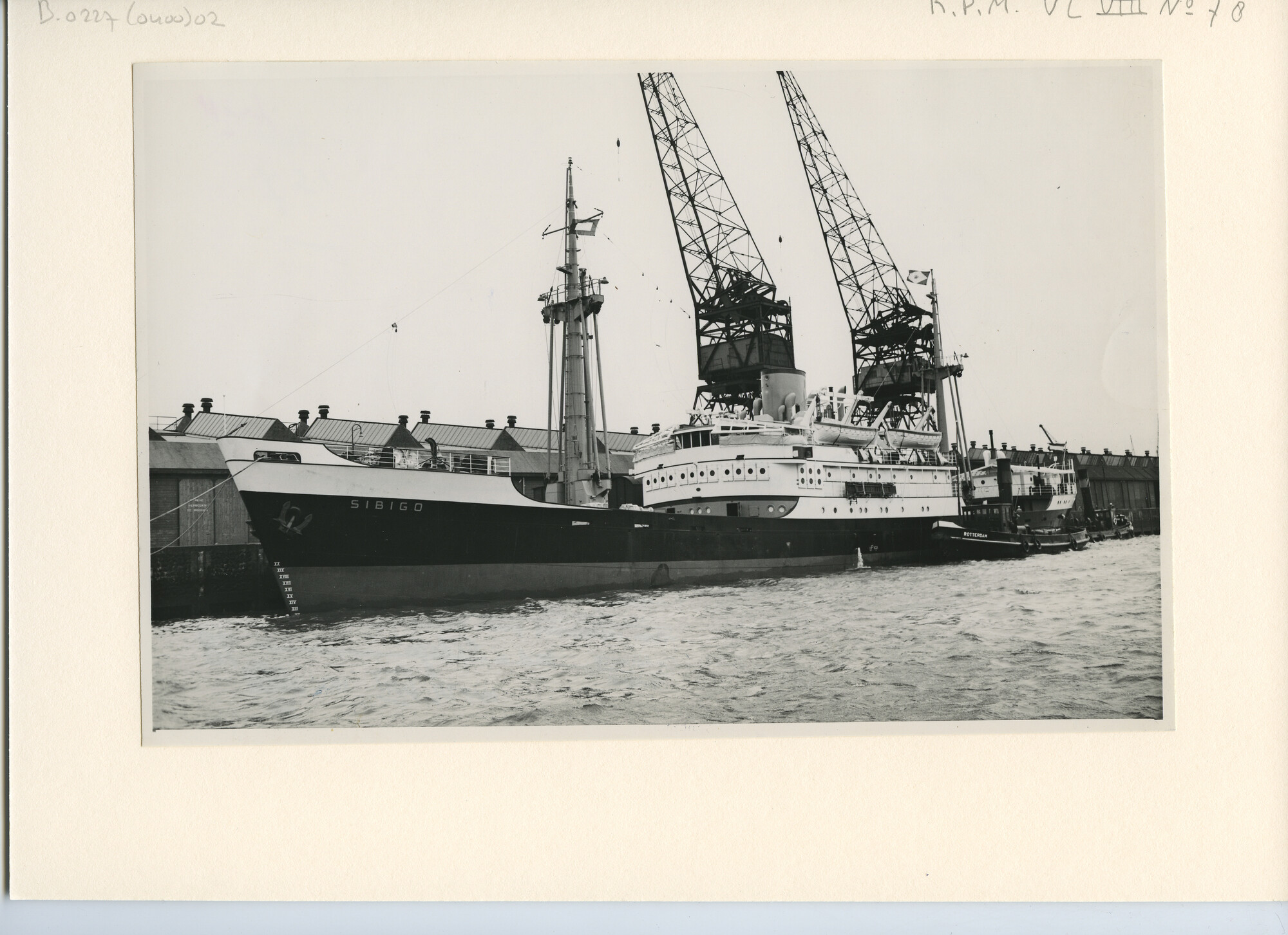 B.0227(0400)02; Foto van ms. 'Sibigo' afgemeerd aan de kade in de haven van Rotterdam; foto