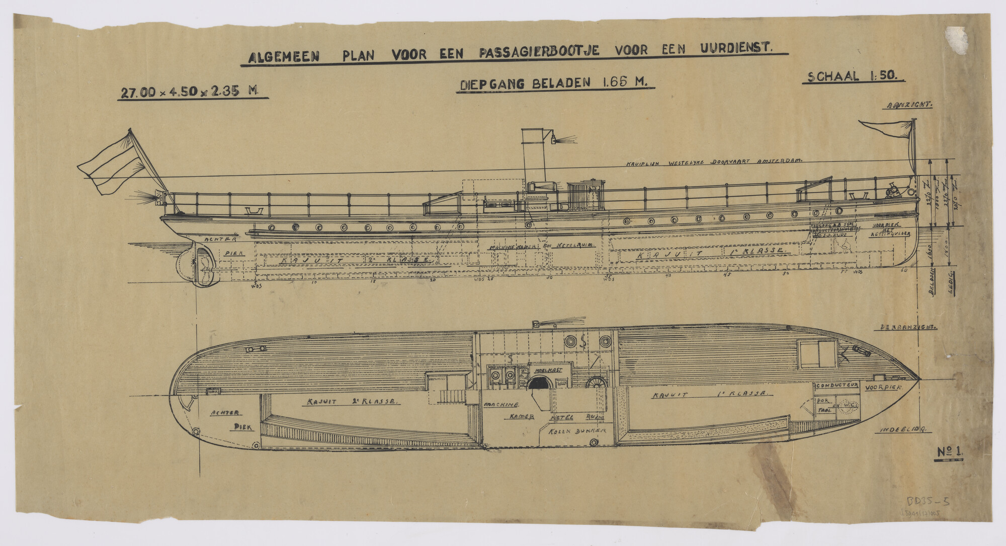 S.5941(17)005; Algemeen plan passagiersboot voor uurdienst; technische tekening