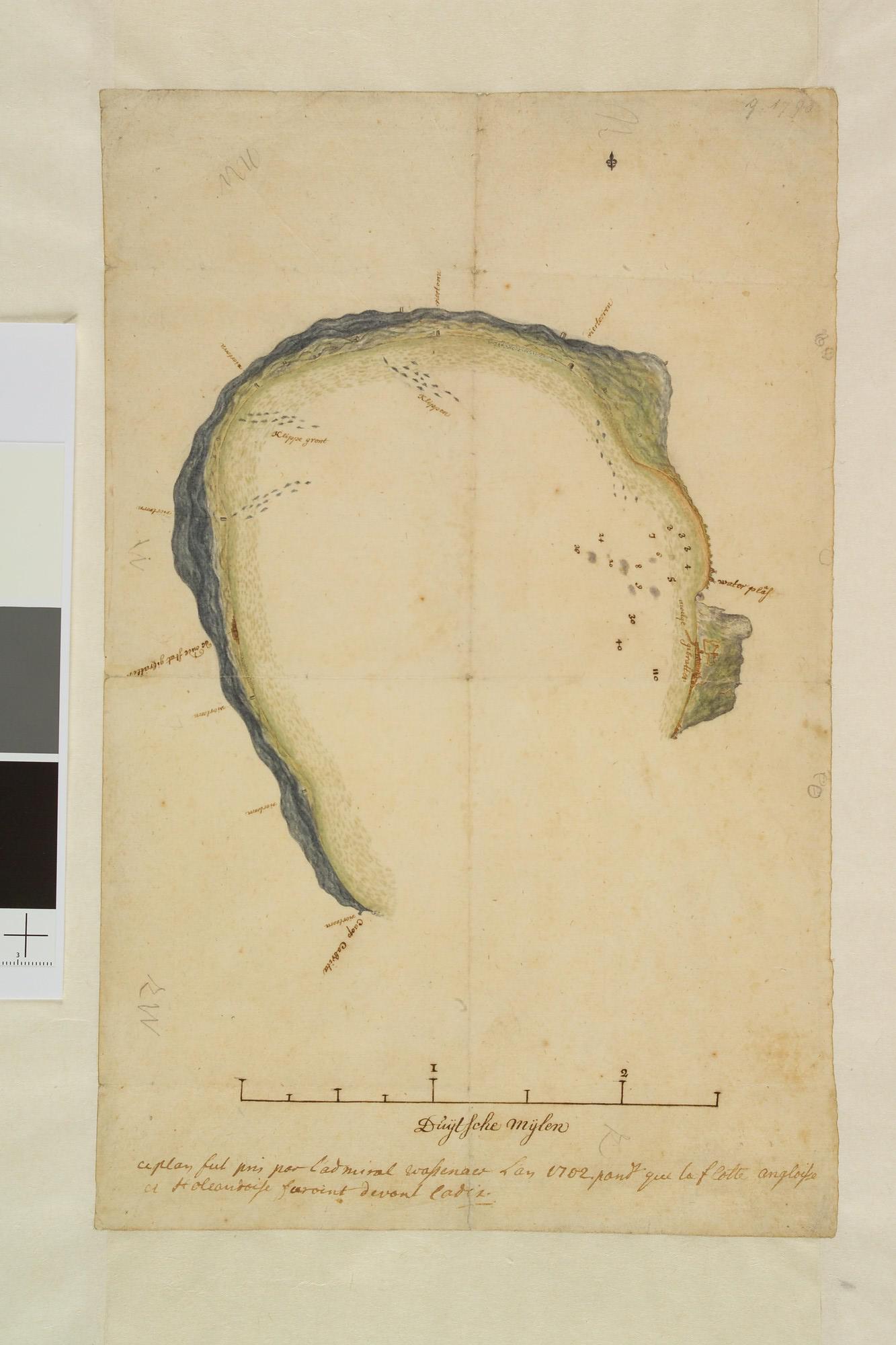A.0895(01)a; Kaart van de baai van Gibraltar anno 1702; tekening
