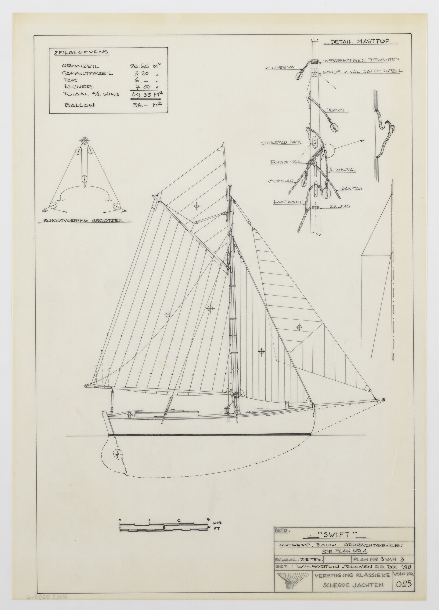 2023.0296-3; Technische tekening van het zeiljacht Swift; technische tekening