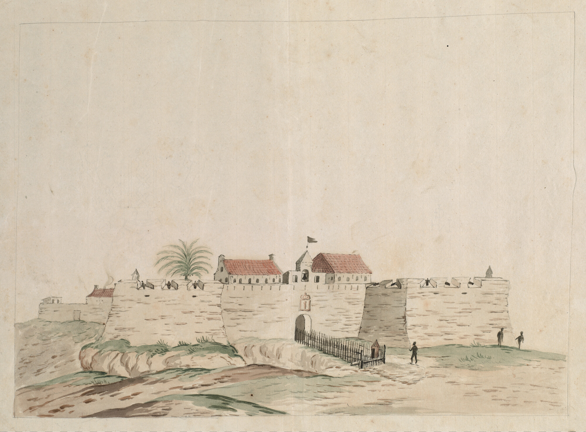 2004.5203; Fort Groot Frederiksburg aan de kust van West-Afrika; tekening