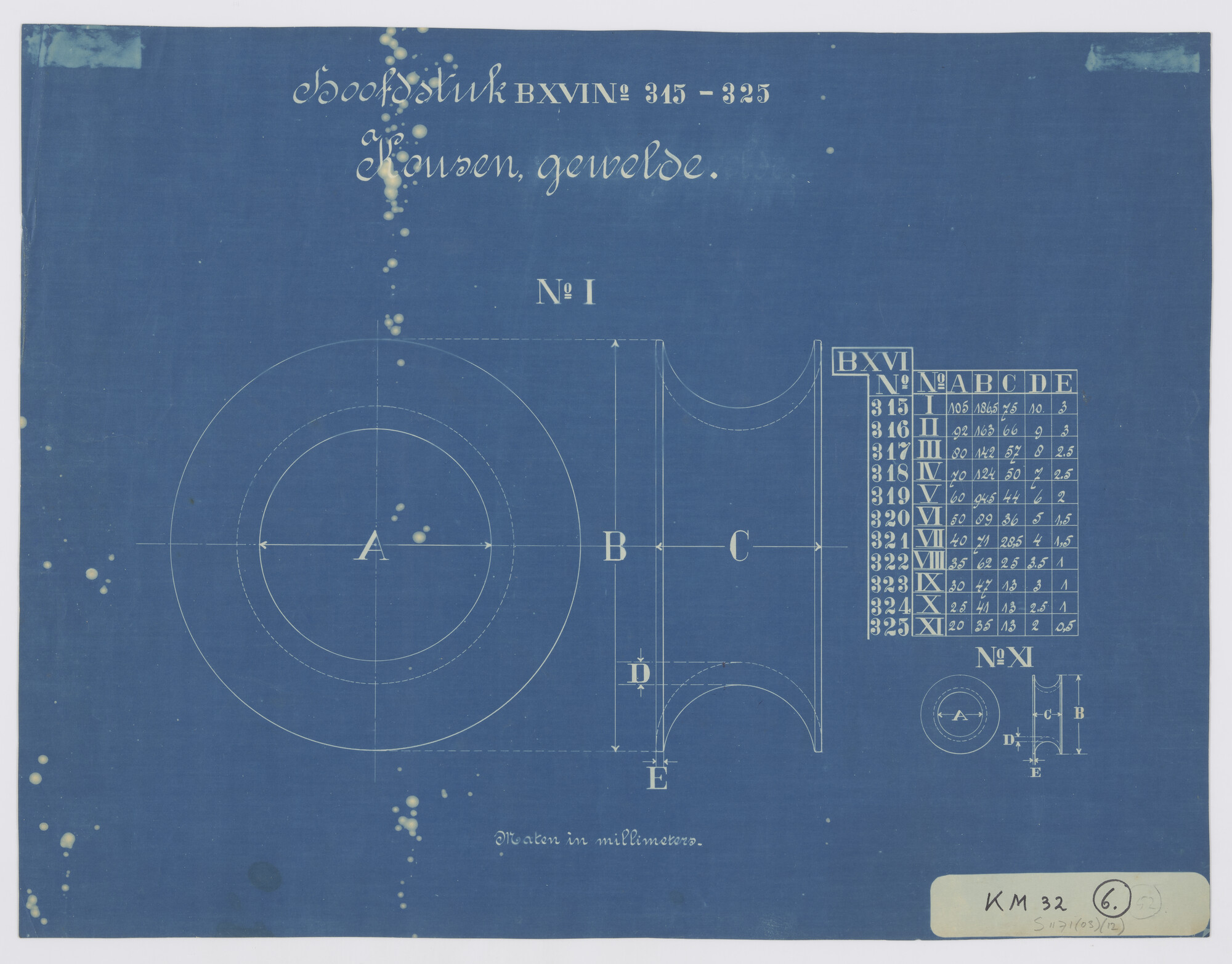 S.1171(03)12; Gewelde kousen; technische tekening