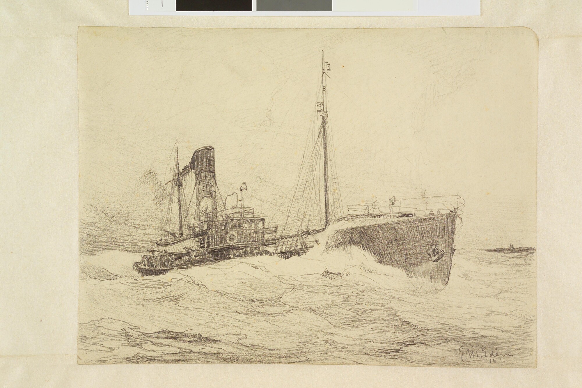 A.5631; Een trawler op volle zee; tekening