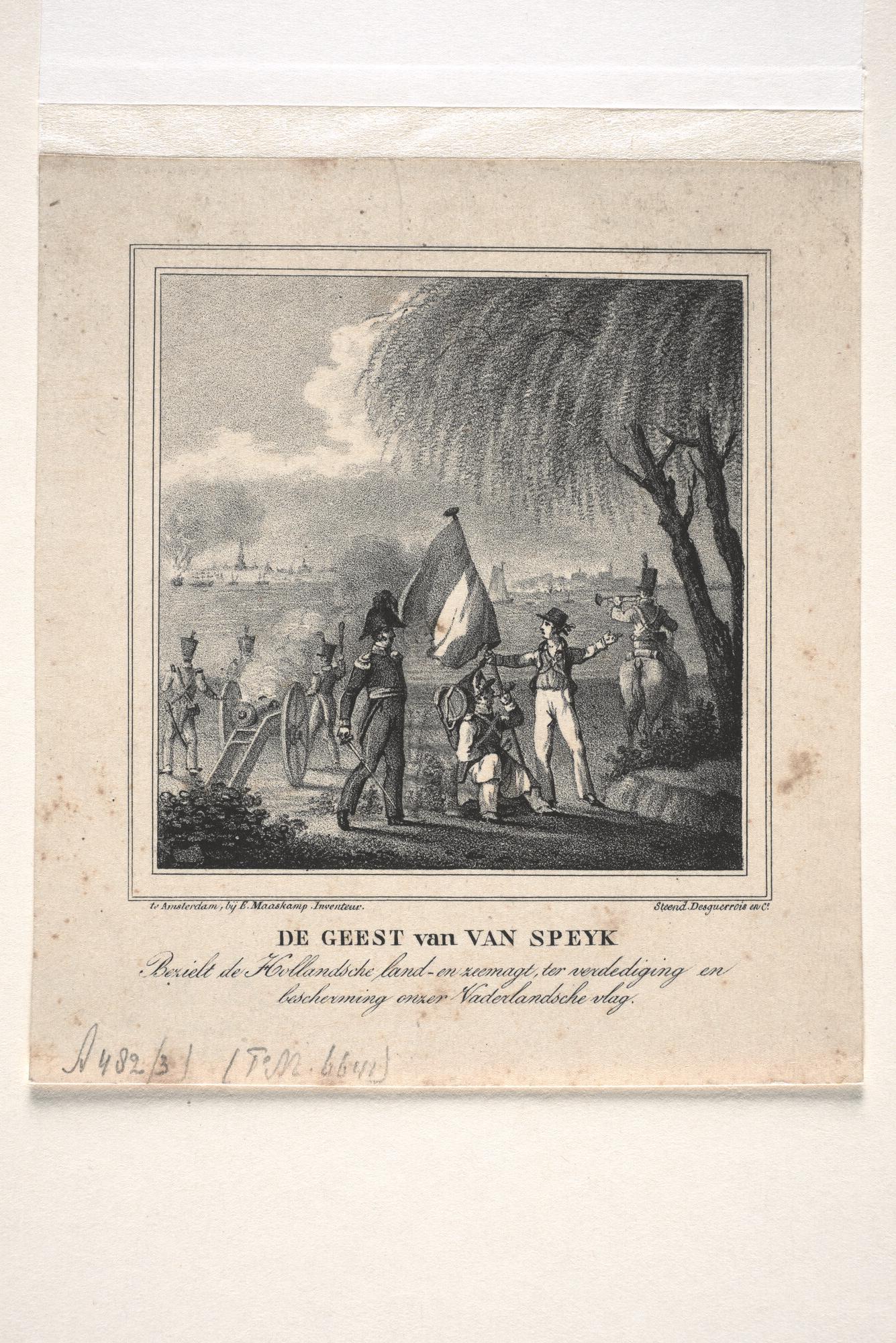 A.0482(03)29; De Geest van Van Speyk Bezielt de Hollandsche land- en zeemagt ter verdediging en bescherming onzer Nederlandsche vlag; prent