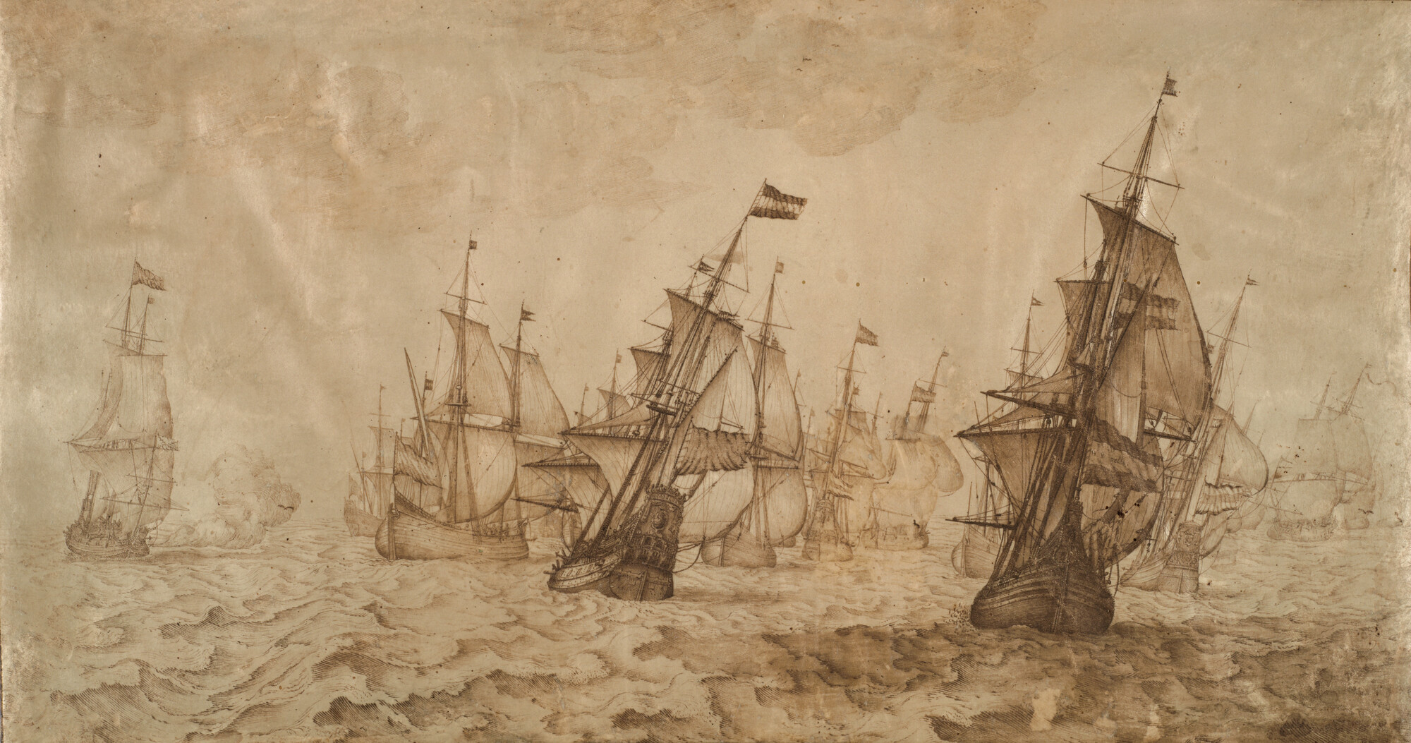 A.0145(124)01; Aanval van Duinkerker kaperschepen op een konvooi; tekening