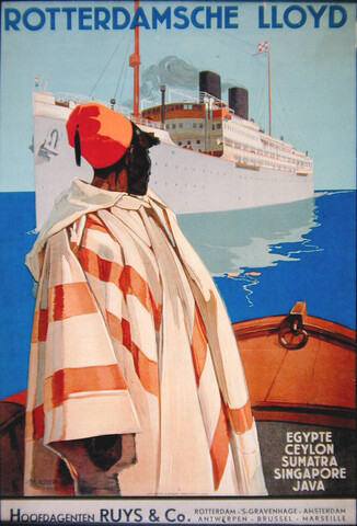S.4294(11); Koninklijke Rotterdamsche Lloyd. Een Arabische man kijkt naar het passagiersschip ‘Patria’; affiche