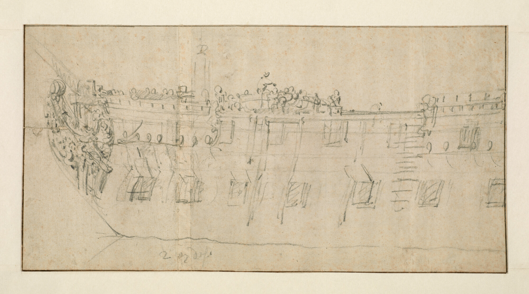 A.1361(20)79; De voorzijde van een romp van een oorlogsschip; tekening