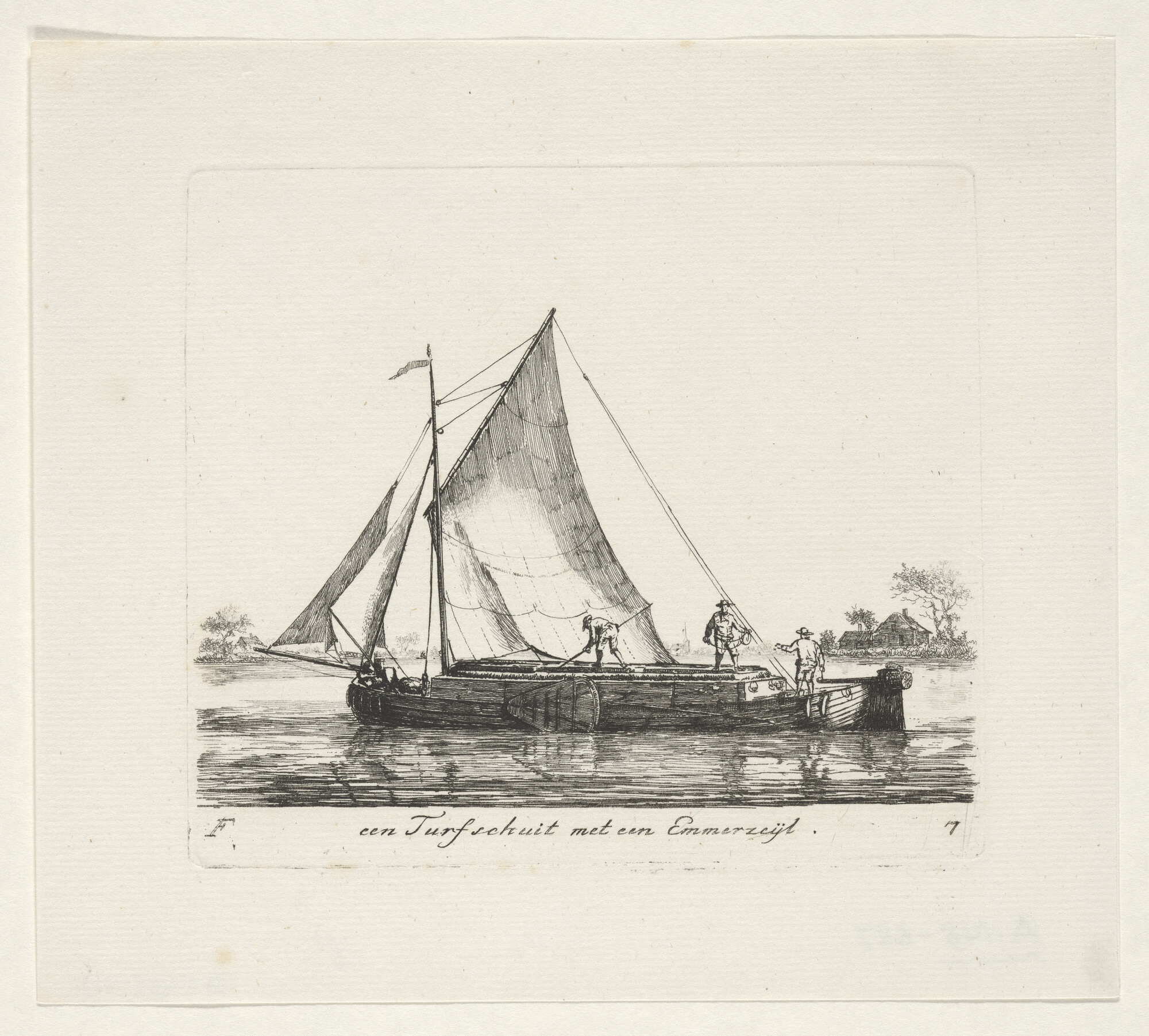 A.0149(0141); Prent van een turfschuit met een emmerzeil; prent