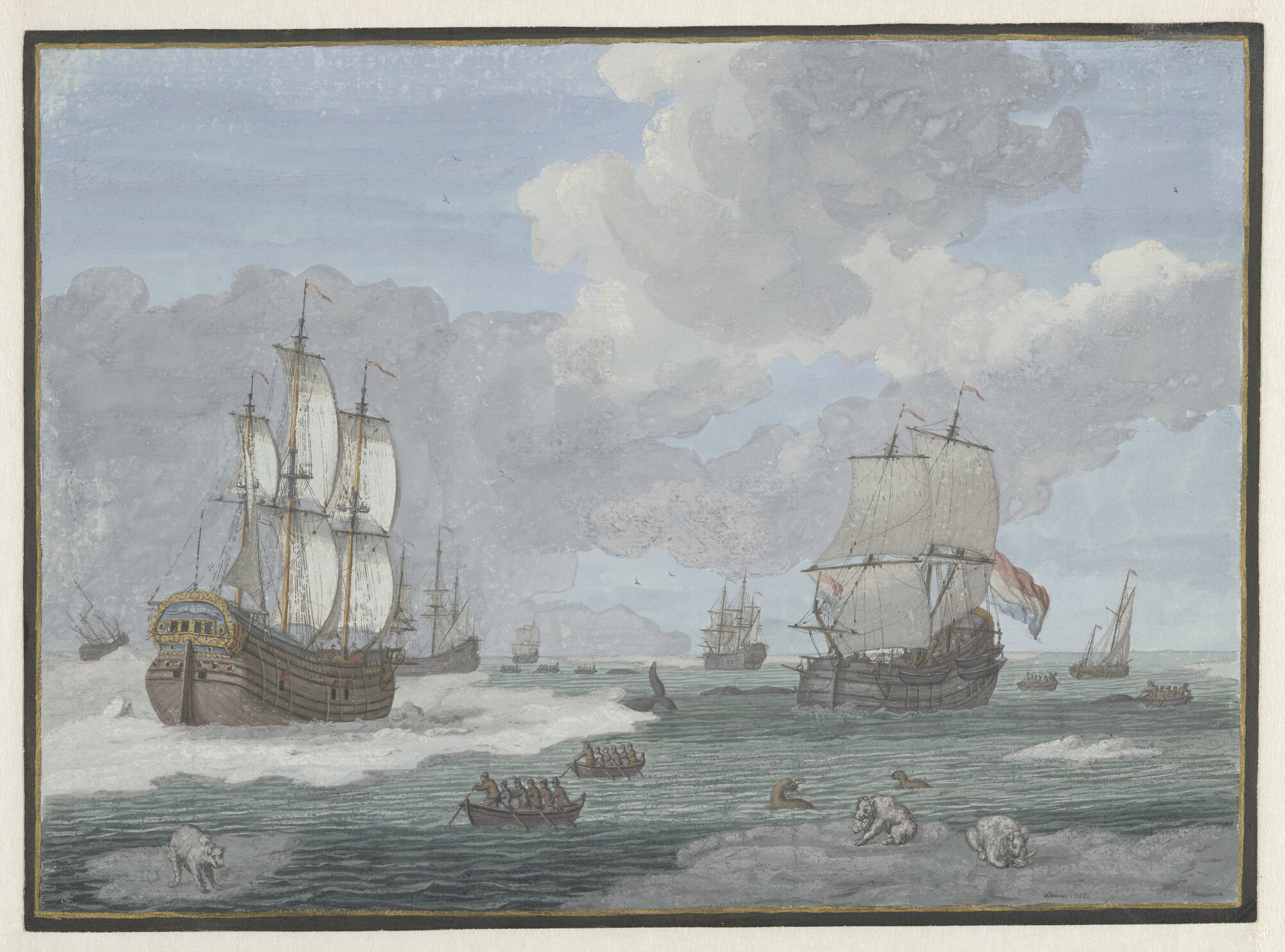 A.0149(0288); Walvisvaarders in de Noordelijke IJszee; tekening
