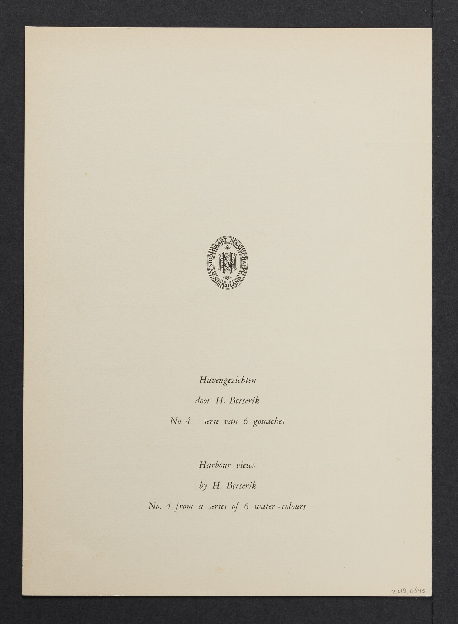 2019.0645; Menukaart voor het ontbijt eerste klas a/b ms. Oranje 14 april 1957; menukaart