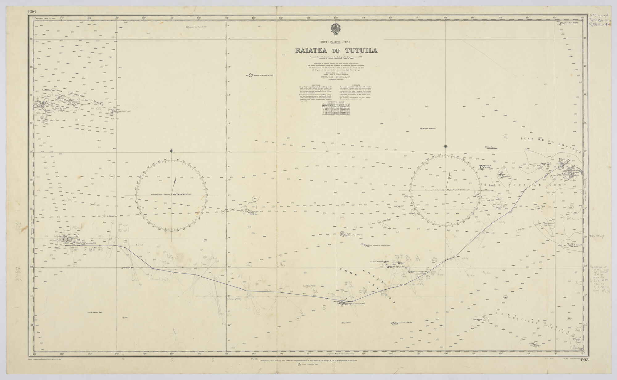 2019.1057-51; South Pacific Ocean, Raiatea to Tutuila; zeekaart