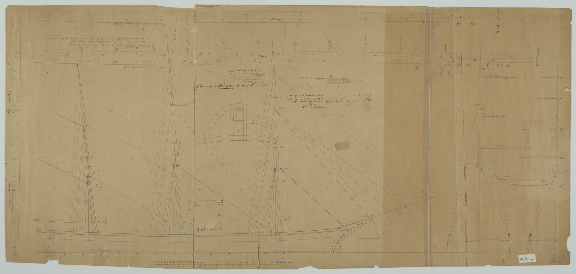 S.0027(020); Zeilplan van het fregatschip 'Baron van Pallandt van Rosendaal'; technische tekening