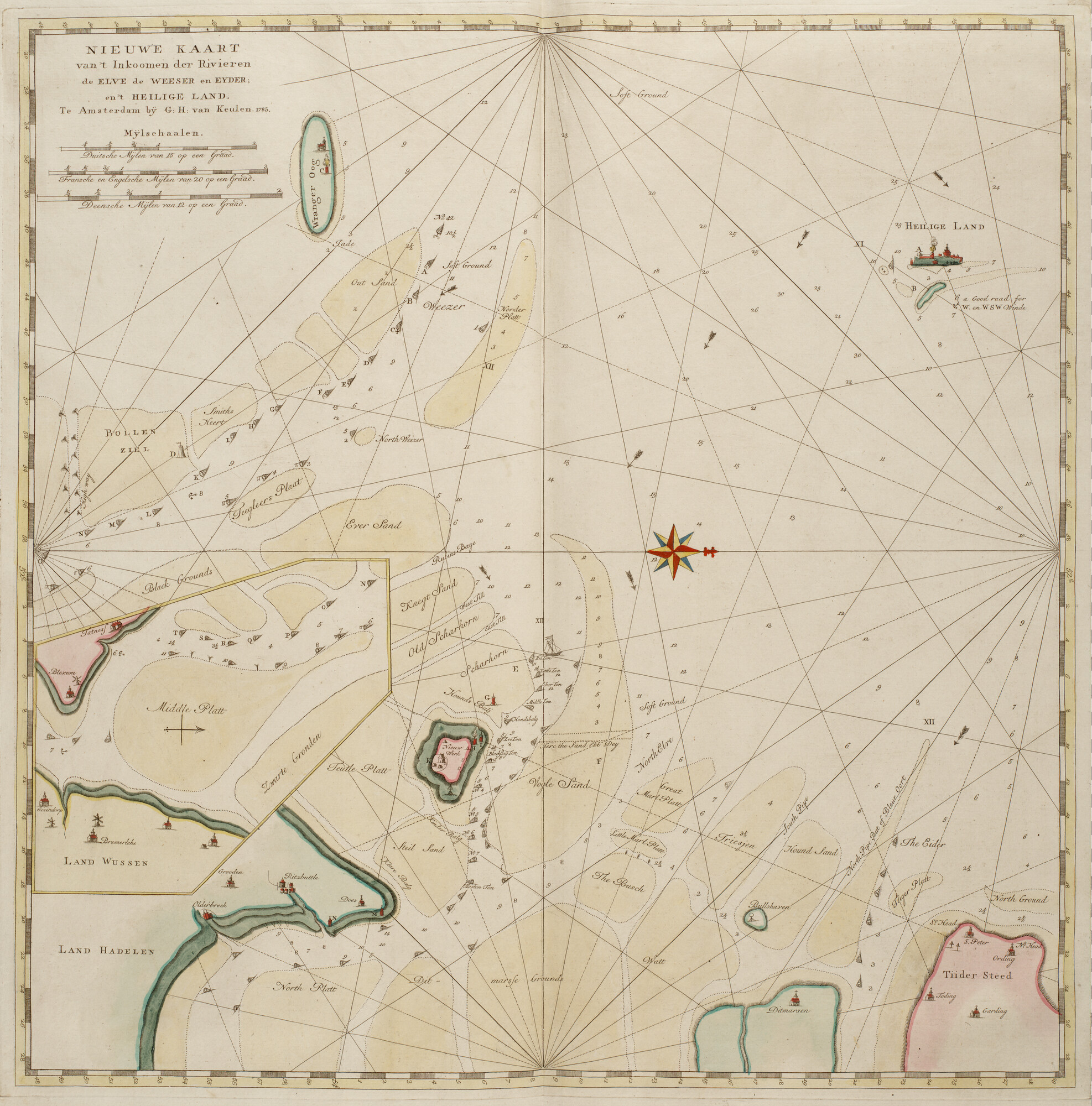 B.0032(109)1 [kaart 014]; Kaart van de noordkust van Duitsland met de mondingen van de rivieren Elbe; kaart
