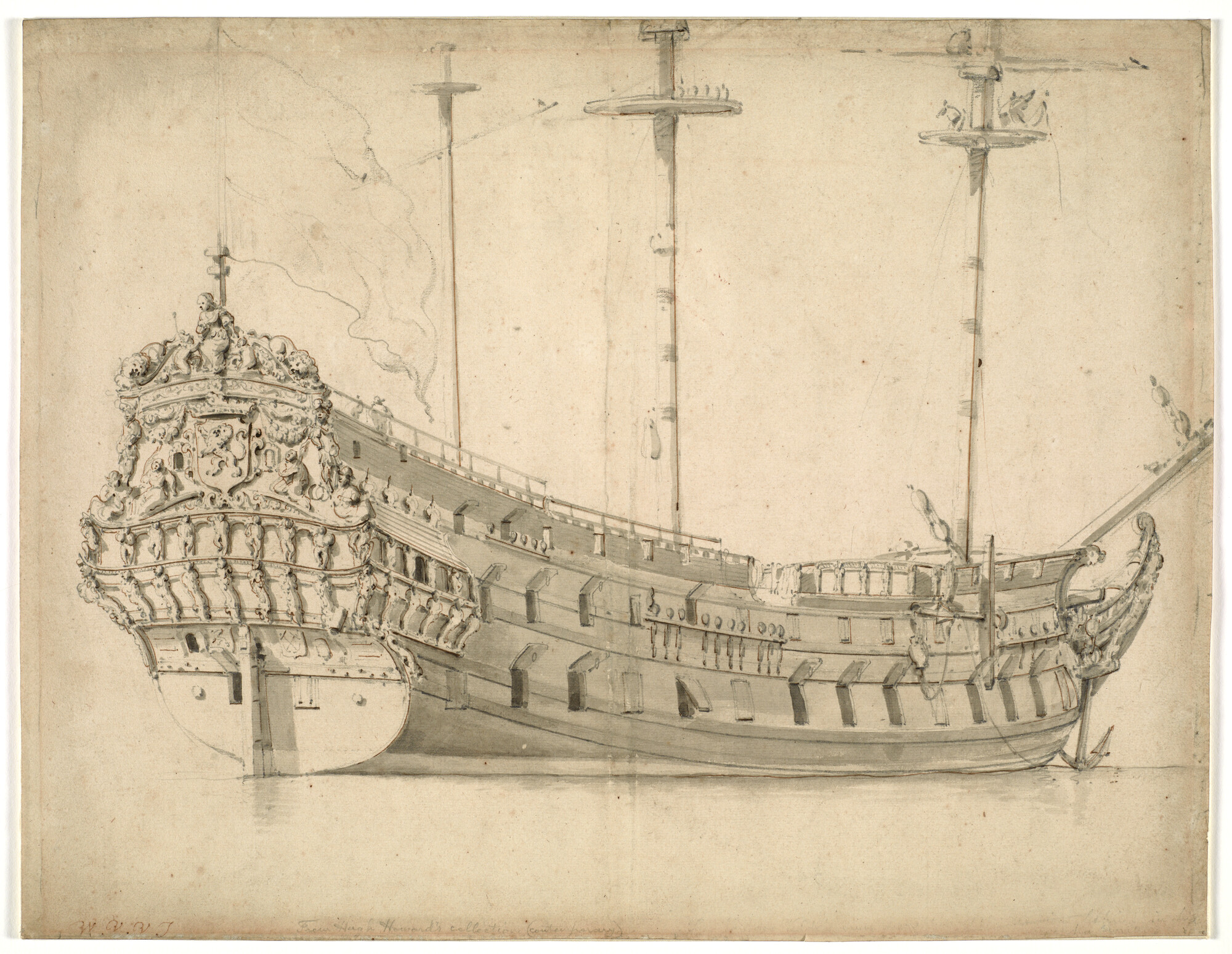 S.1484(01); Het oorlogsschip Hollandia; tekening