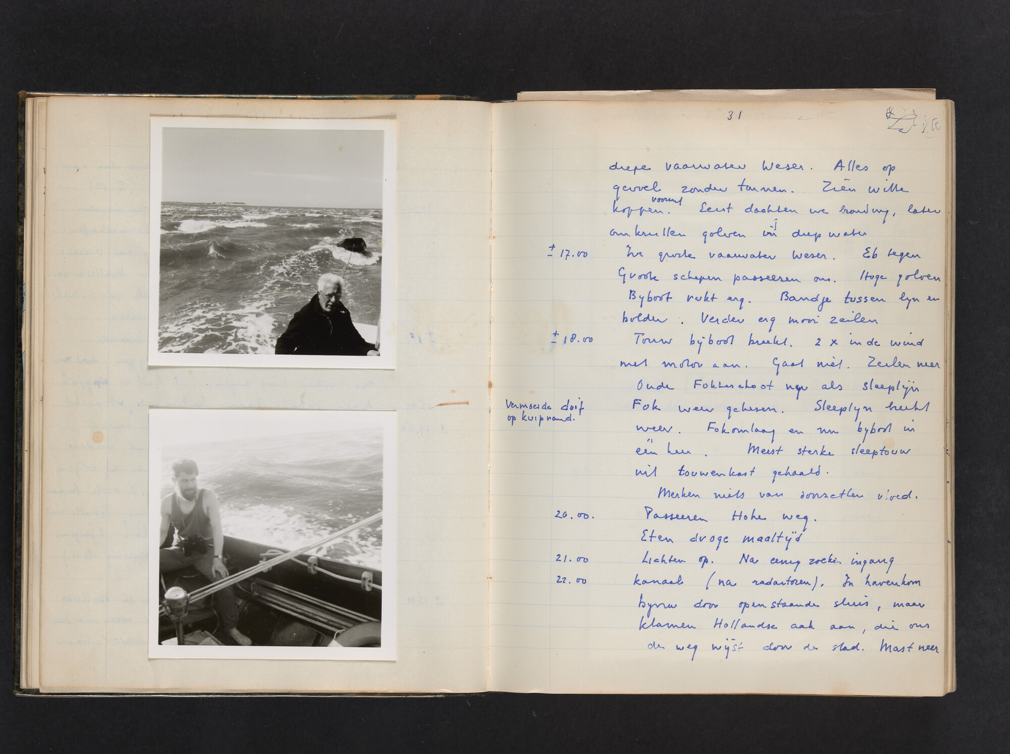 2017.0802; Logboek c.q. fotoalbum van reizen met zeeschouw Grutto (II) in Nederland, Duitsland en Denemarken, 1973-1974; logboek