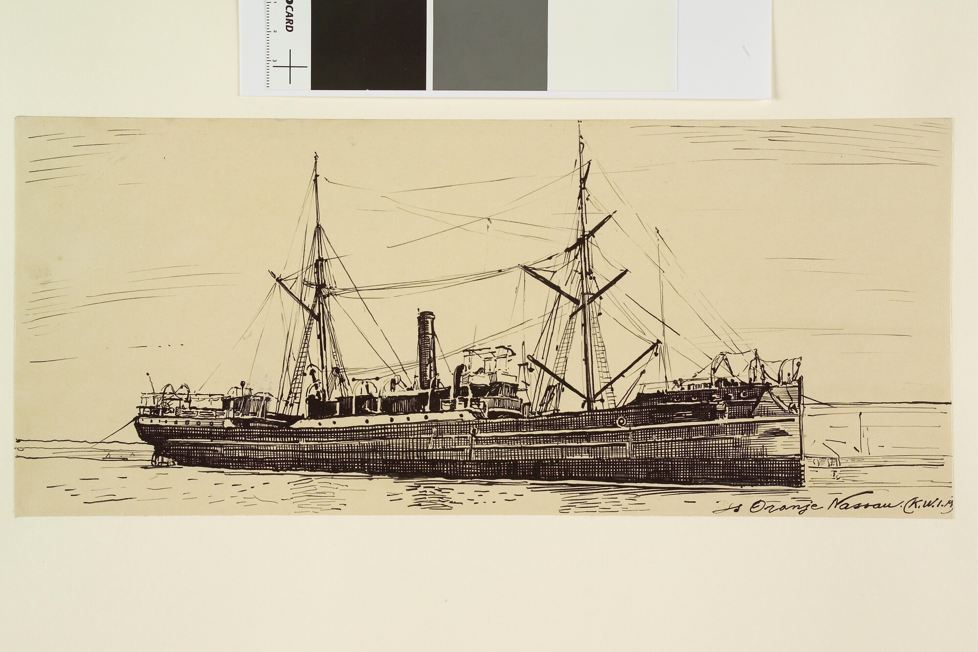 S.5748(16); Het schroefstoomschip 'Oranje Nassau' (2) van de Koninklijke Westindische Maildienst; tekening