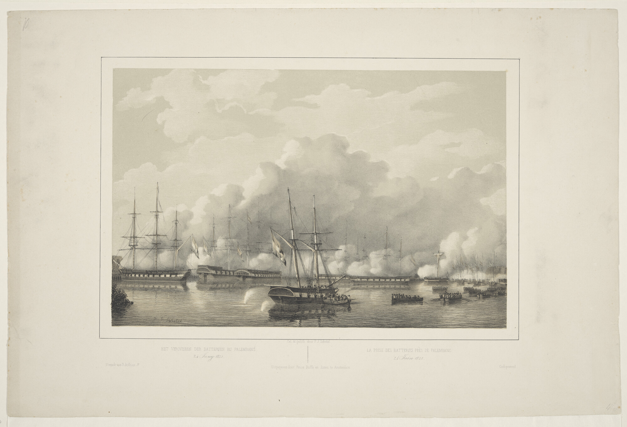 A.1802(11)2; Het veroveren van de batterijen bij Palembang; prent