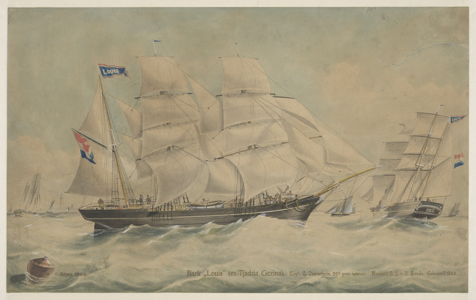 A.2255(04); Het barkschip Louis; tekening