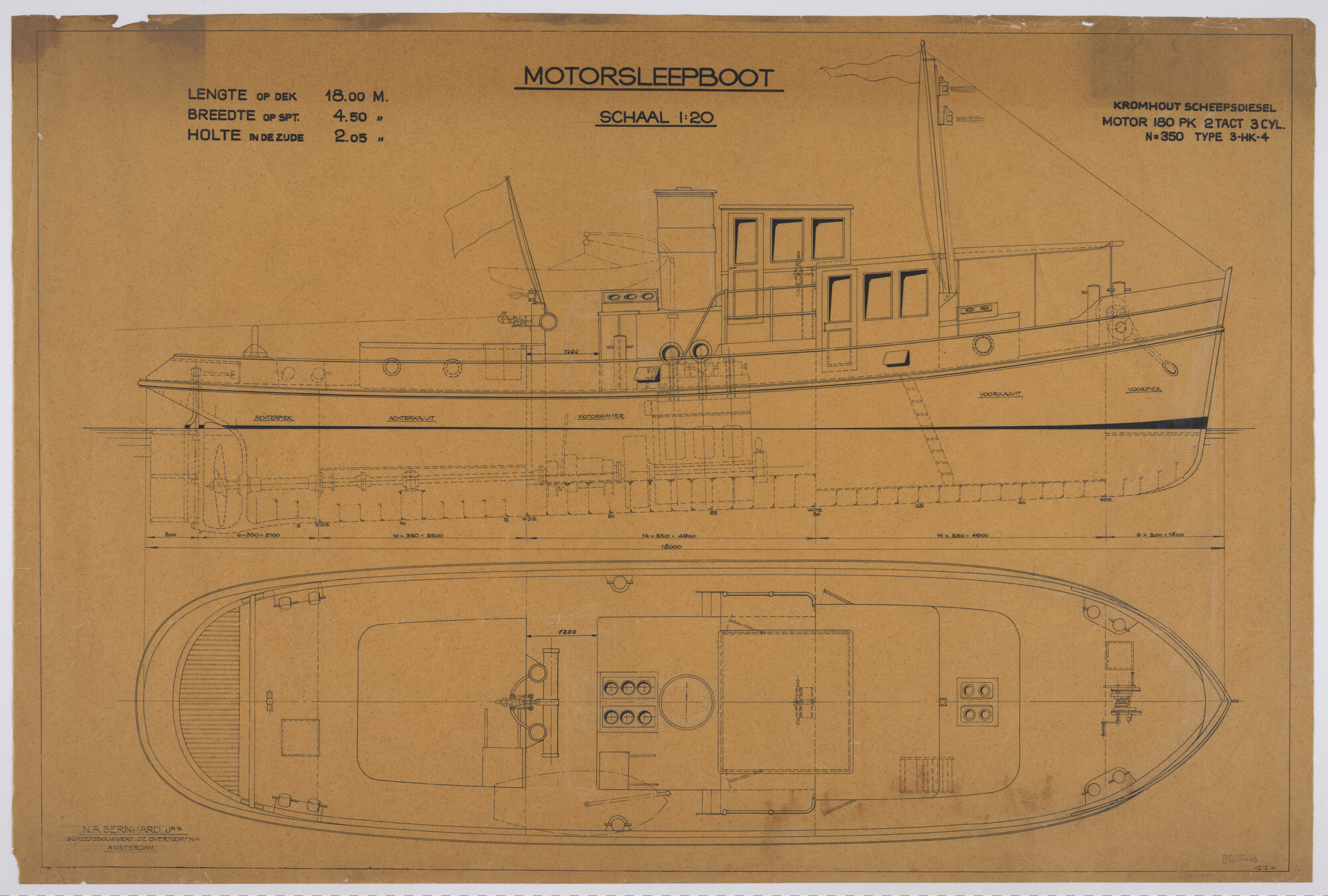 S.5941(17)016; Algemeen plan motorsleepboot; technische tekening