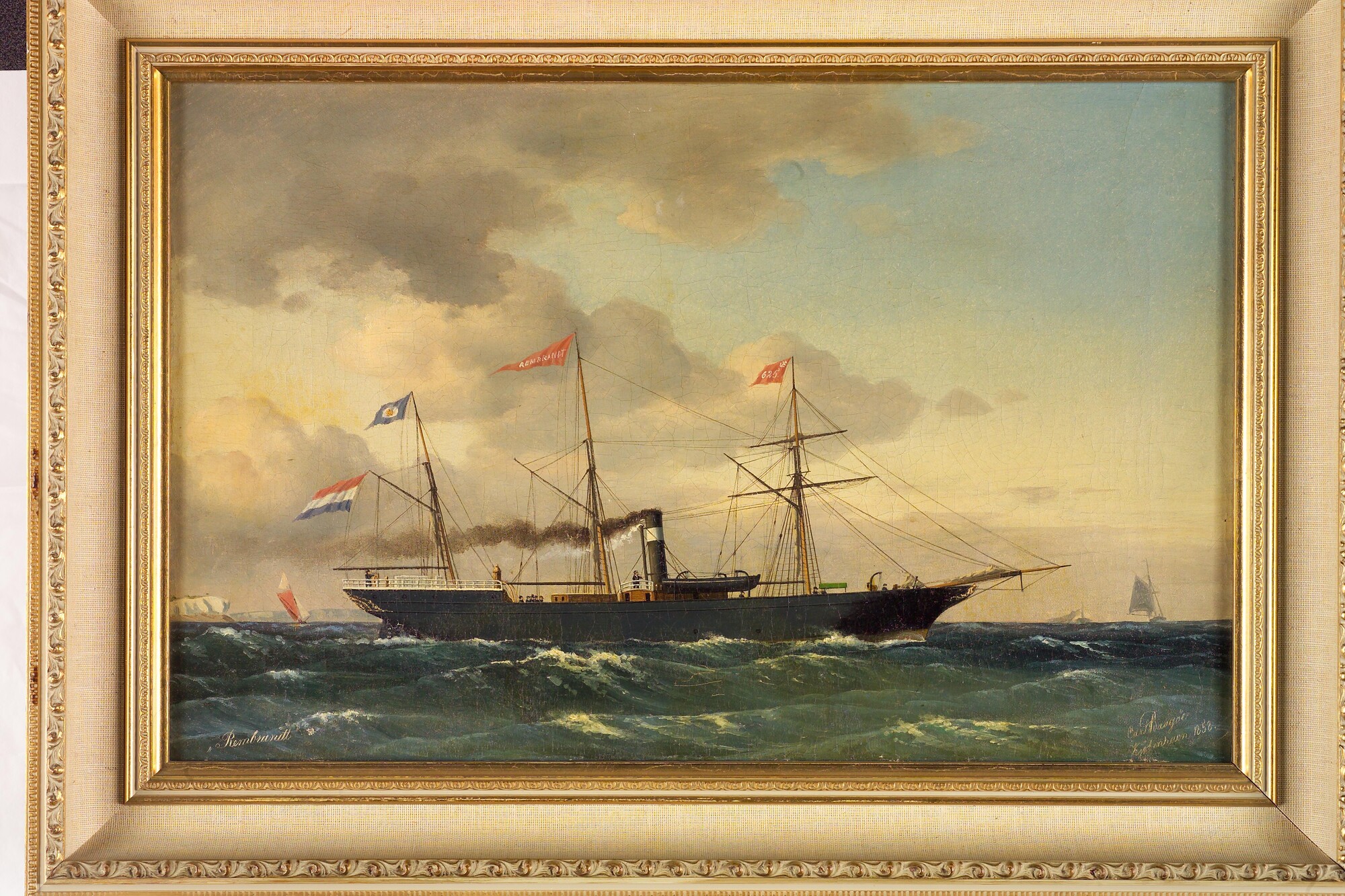 S.5716; Het mailschip ss. Rembrandt van de Stoomvaart-Maatschappij "Nederland"; schilderij