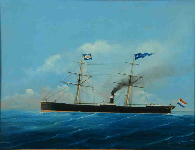A.1950; Het ss. Berenice van de Koninklijke Nederlandsche Stoomboot Maatschappij; schilderij