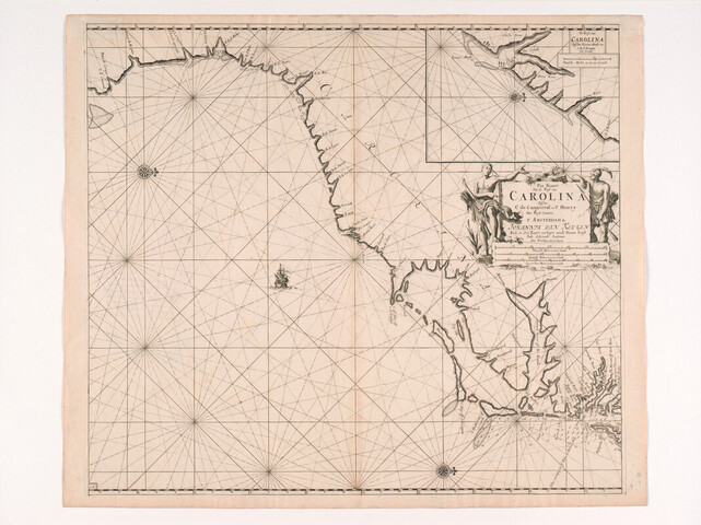 A.0145(212)16; Paskaart van de kust van Carolina tussen Kaap Canaveral en Kaap Henry, door Claas Jansz. Vooght; zeekaart