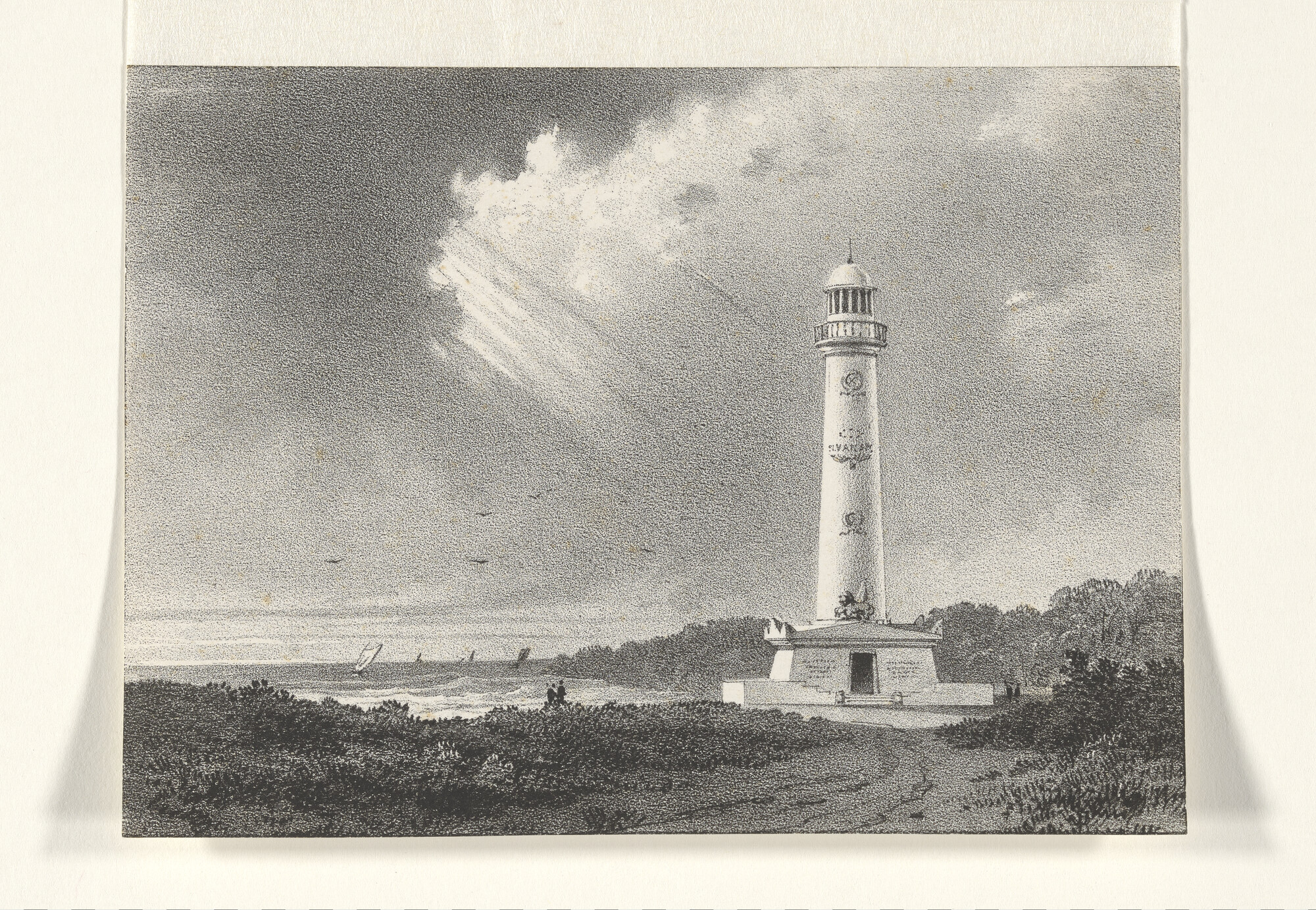 A.0482(03)22; De vuurtoren, opgericht ter ere van Van Speyk te Egmond aan Zee; prent