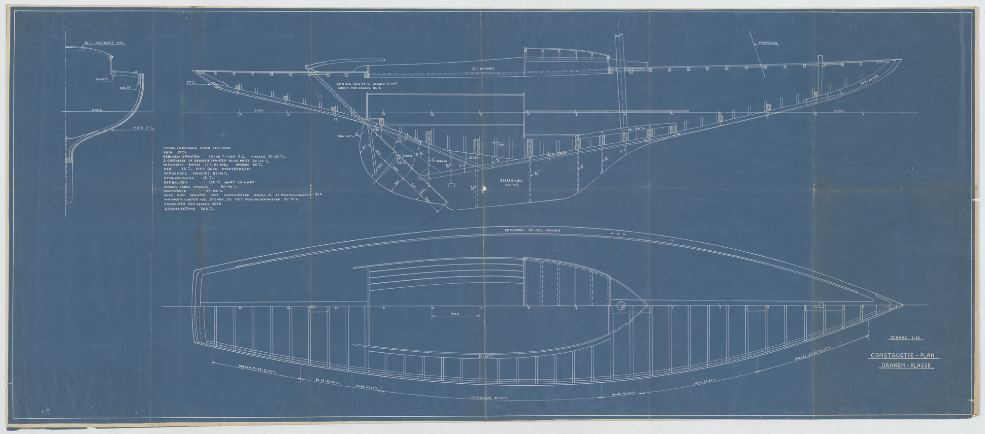 2001.1037; Constructietekening van een draak; technische tekening